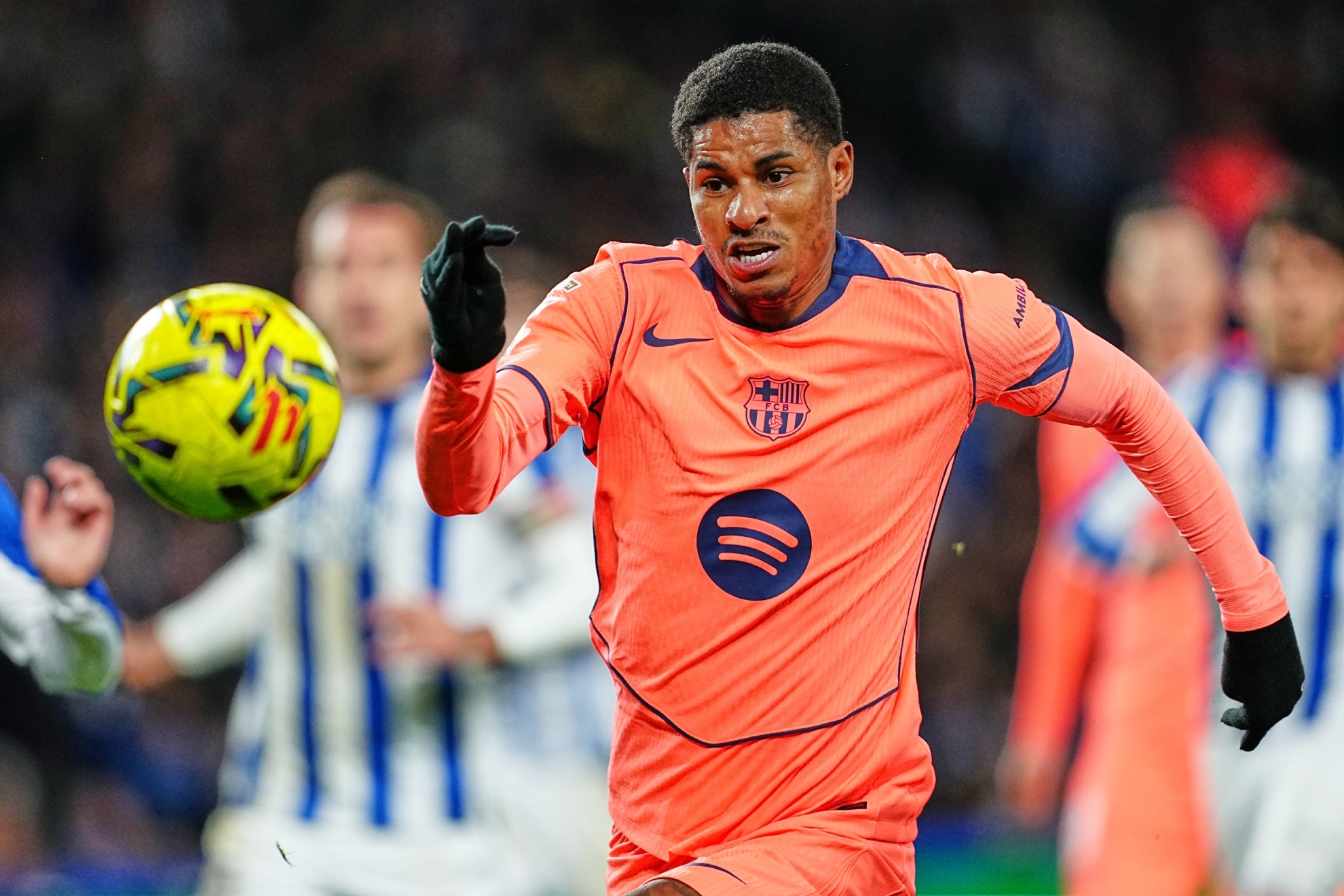 Barcelona's Marcus Rashford in action.