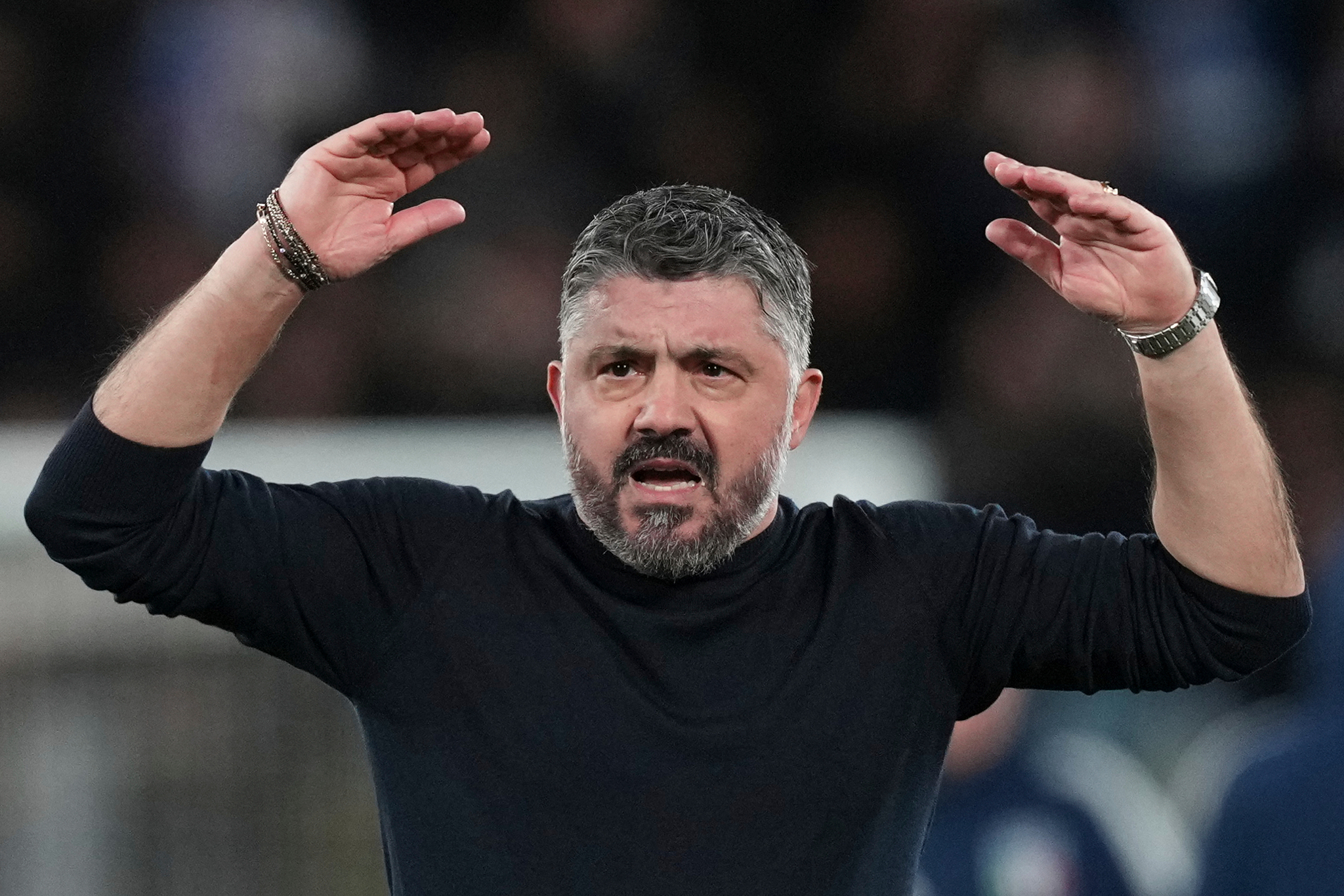 Italy coach Gennaro Gattuso celebrates after the World Cup qualifying play-off win over Northern Ireland