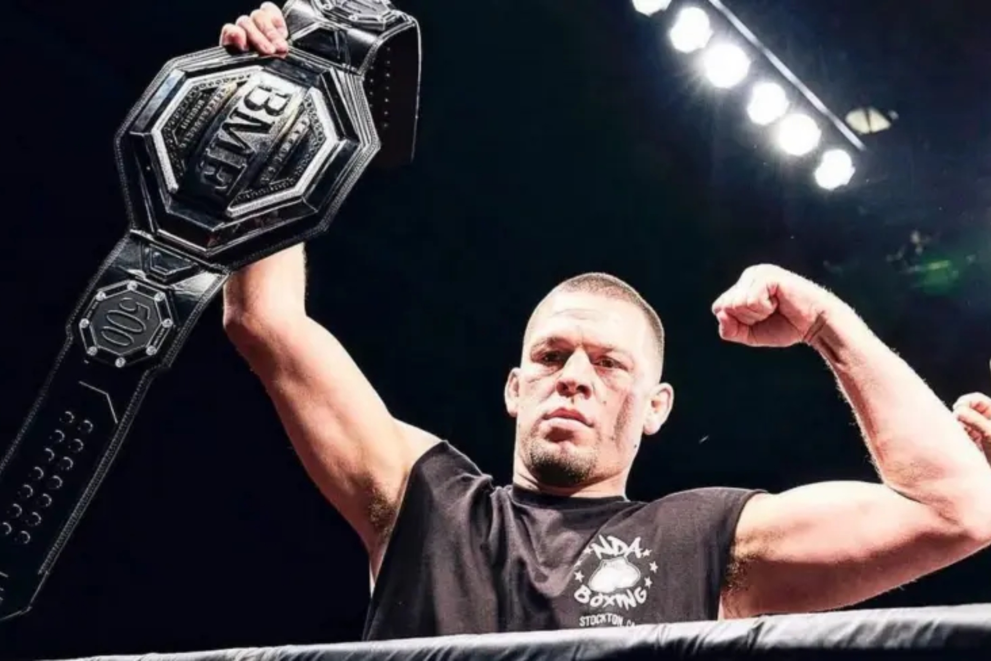 Nate Diaz, posing with the BMF belt