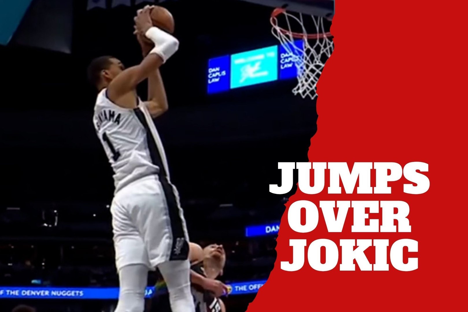 Victor Wembanyama jumps over Nikola Jokic for a monster dunk