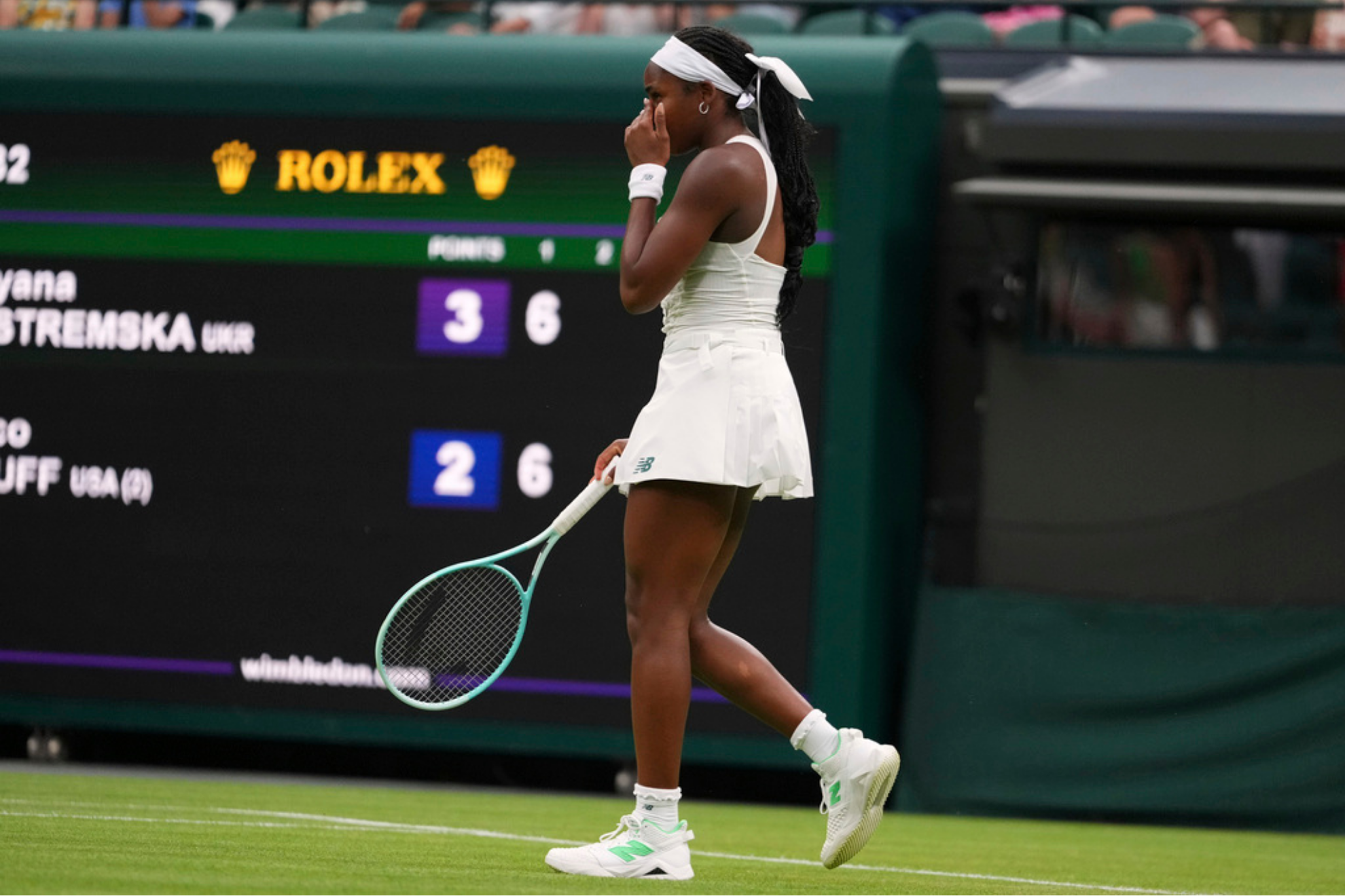 Coco Gauff of the U.S. reacts during her first round women's single match