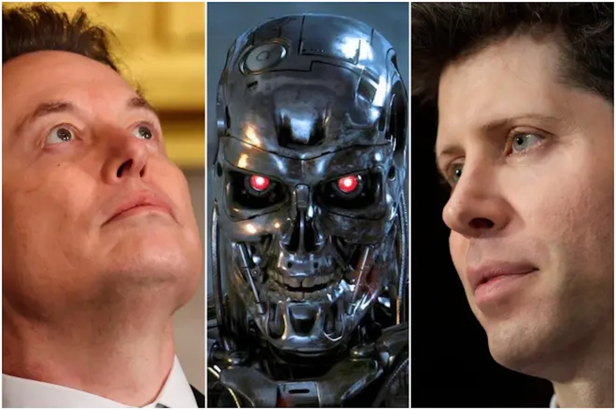 Elon Musk, a picture of the Terminator, and Sam Altman.
