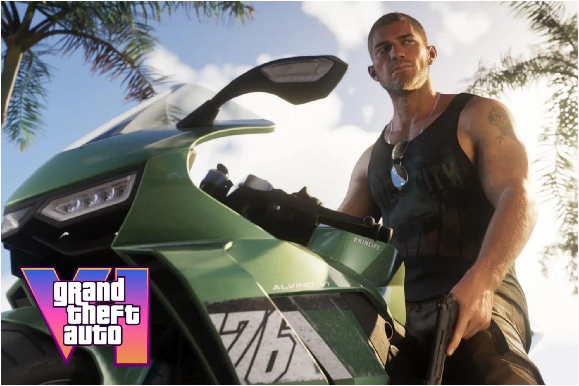 Screenshot of GTA 6 uploaded by Rockstar on its official website alongside the game's logo.
