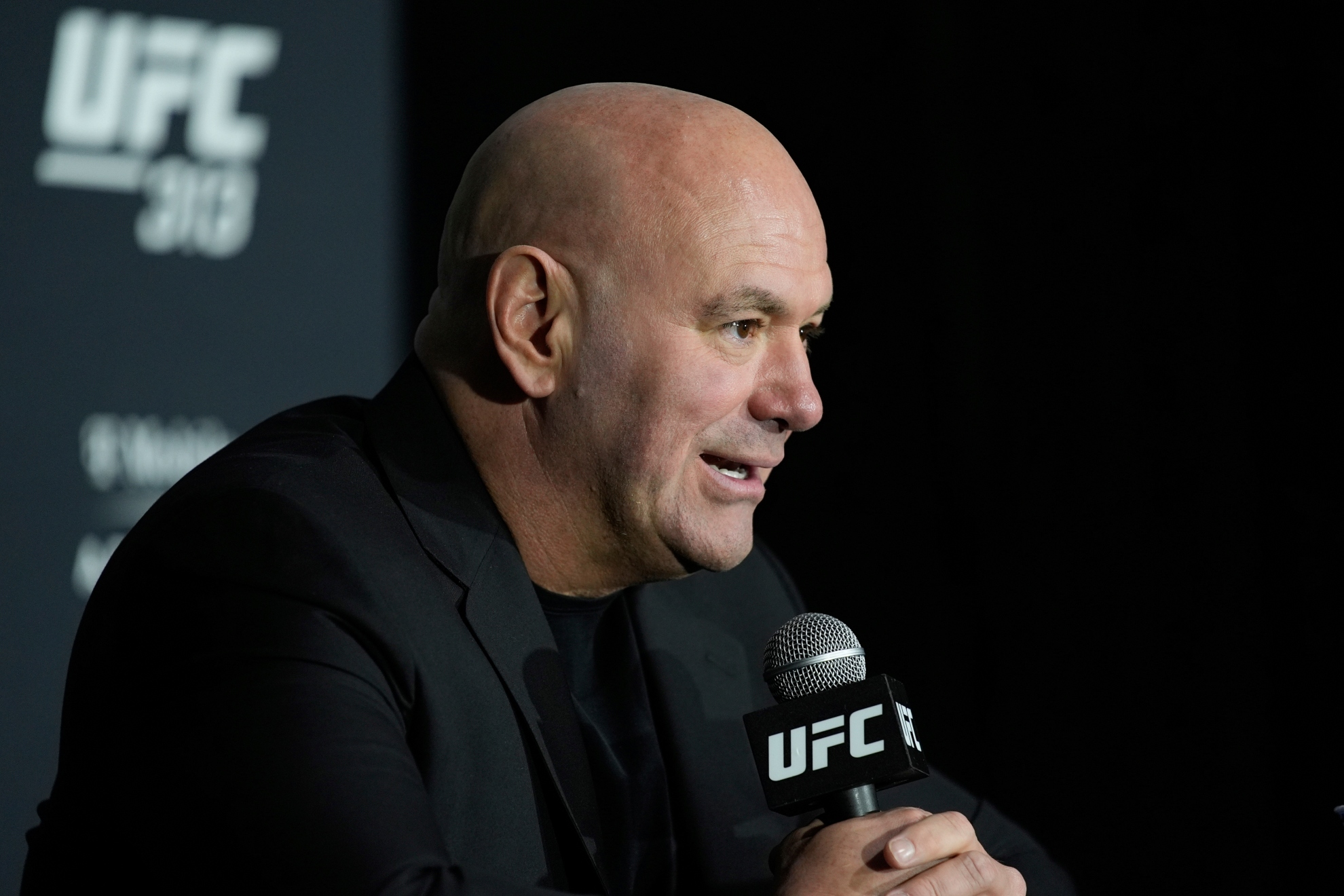 Dana White, CEO of the Ultimate Fighting Championship, speaks during a news conference.