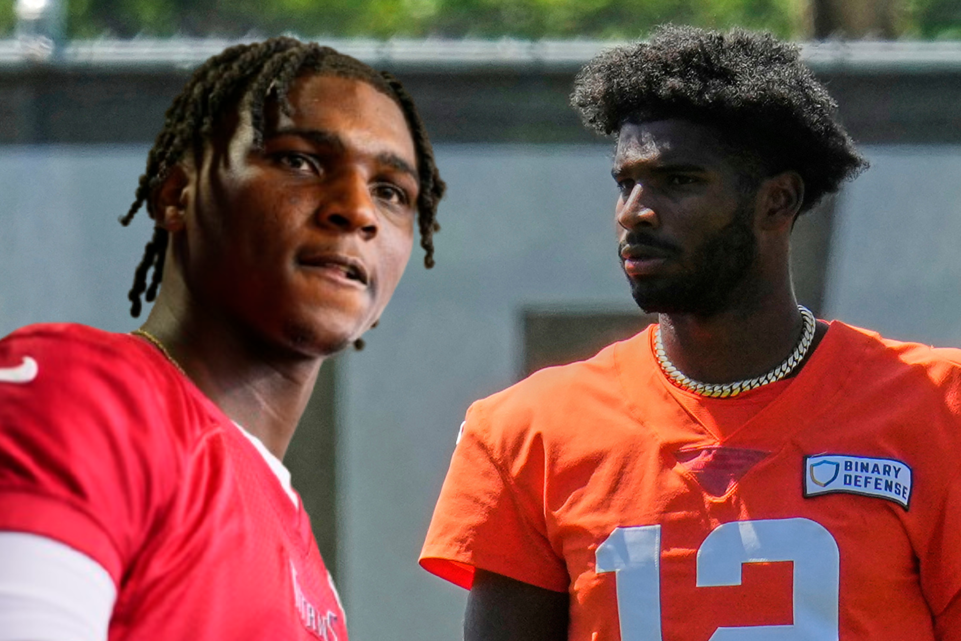 Shedeur Sanders next to Cam Ward of the Tennessee Titans.