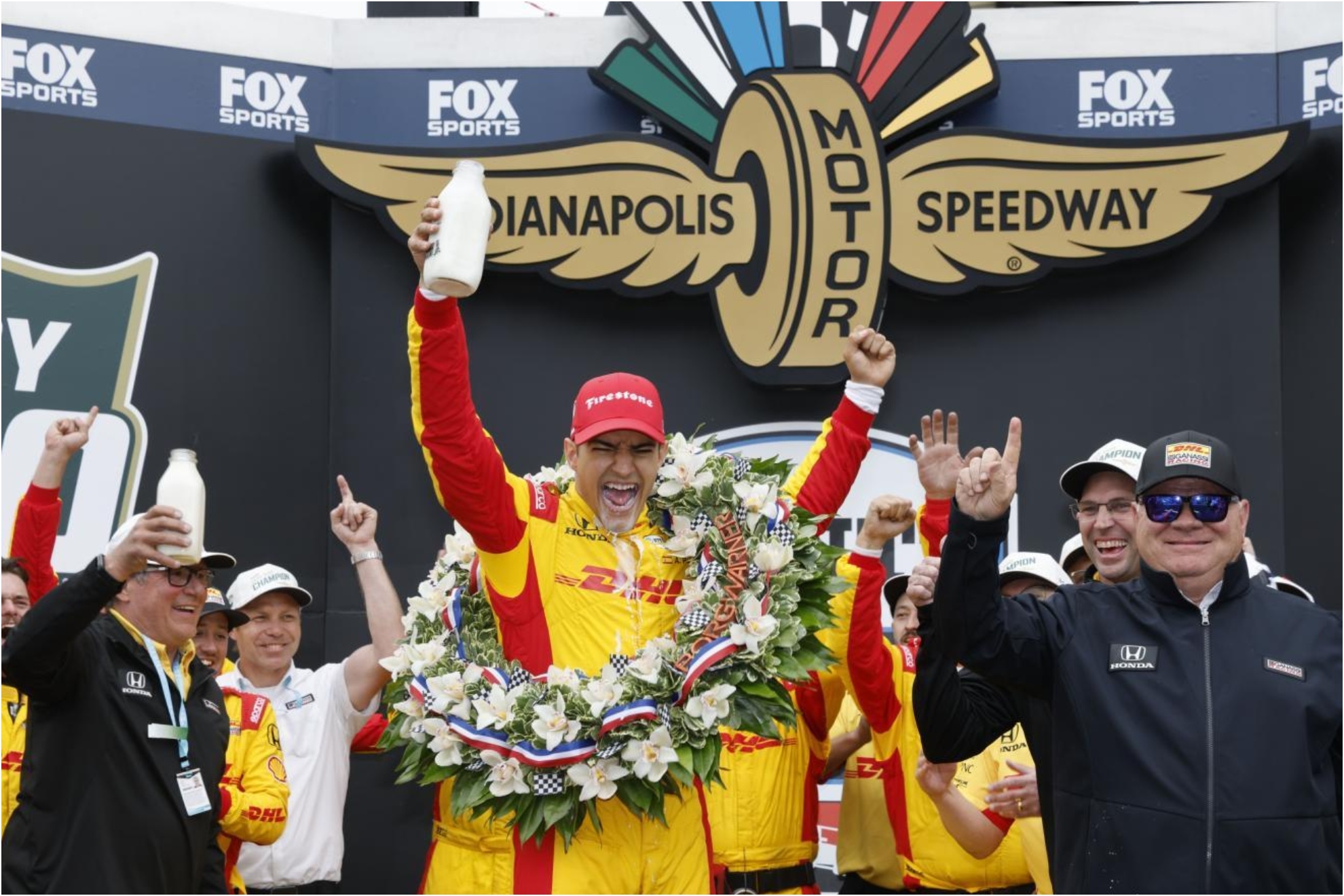 Spaniard Alex Palau celebrates on the podium at Indianapolis.