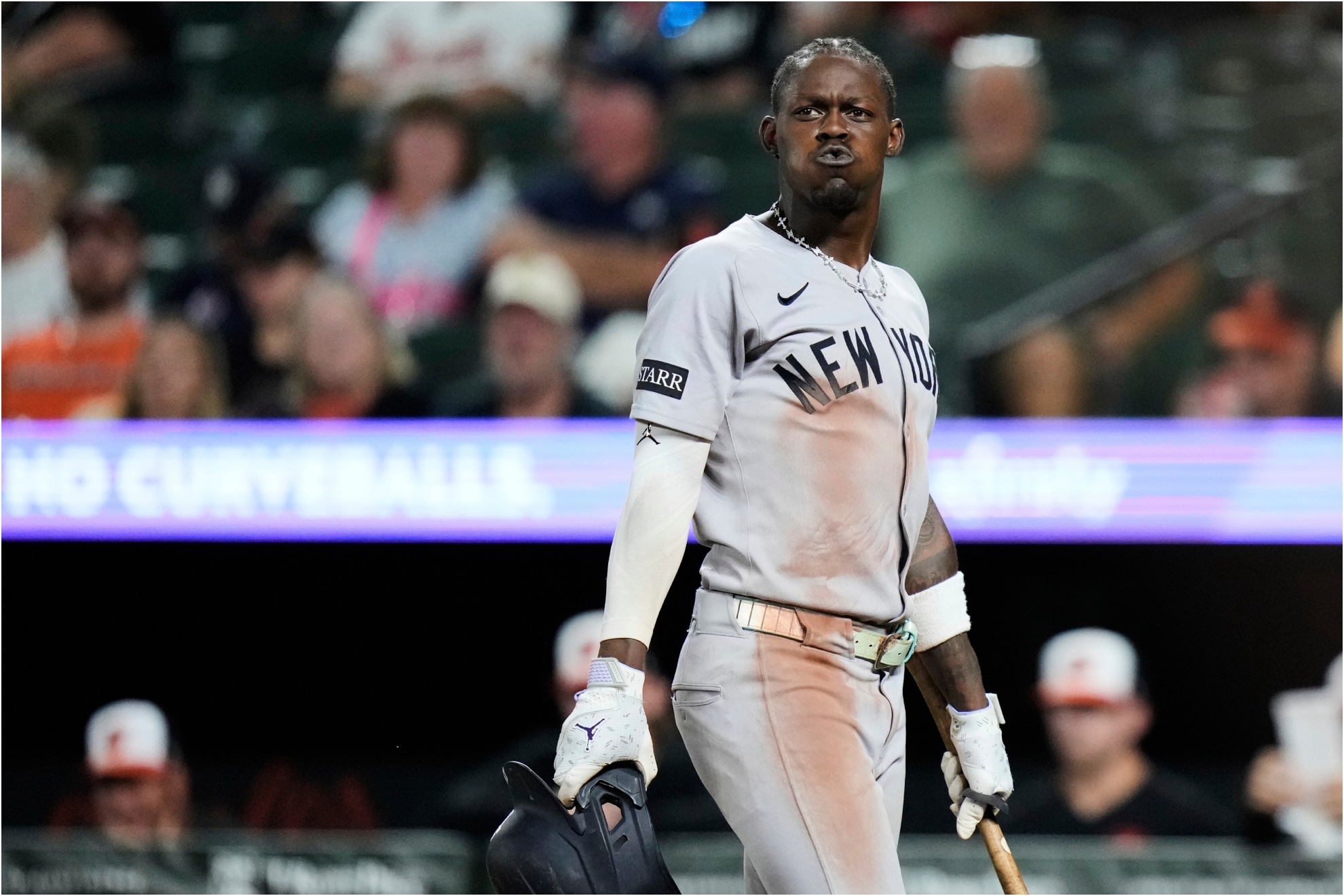 New York Yankees' Jazz Chisholm Jr. reacts.