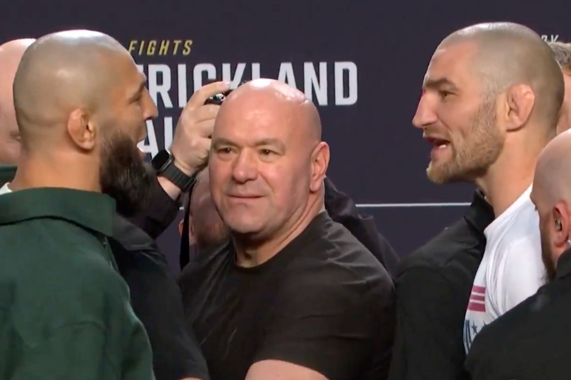 Tension boils over as Chimaev and Strickland are held back before UFC 328