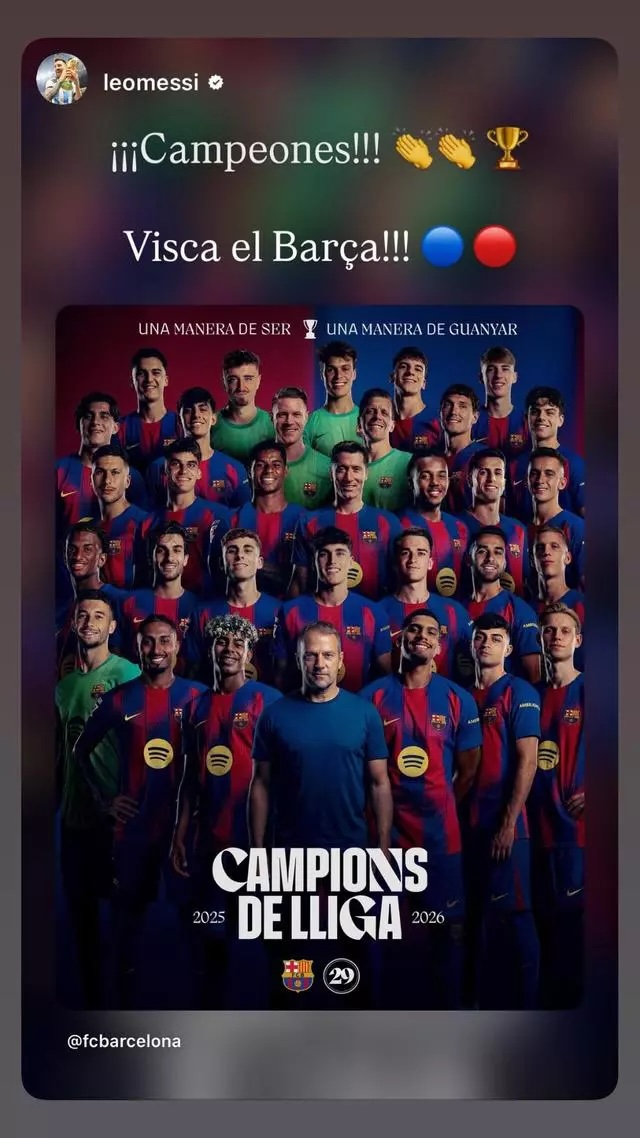 Messi merayakan gelar LaLiga di Instagram.