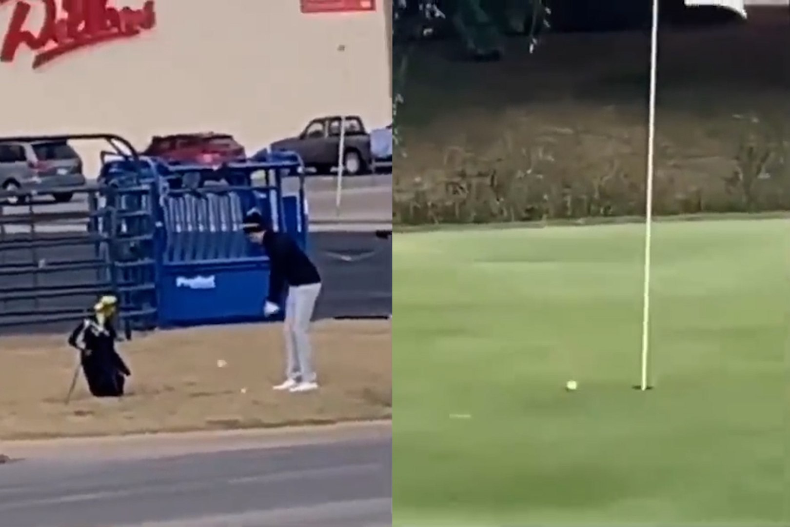 Amateur golfer hits a hole-in-one almost in the middle of a fairway