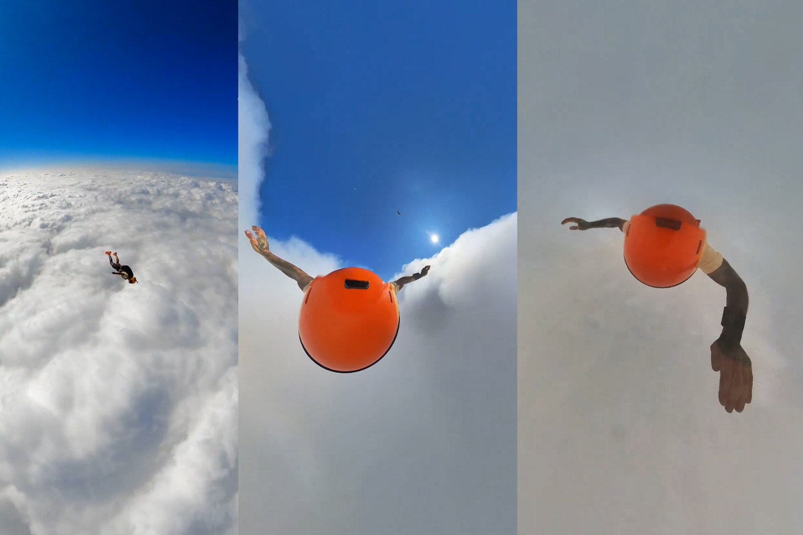 Skydiver dares to go through a spectacular cloud tunnel