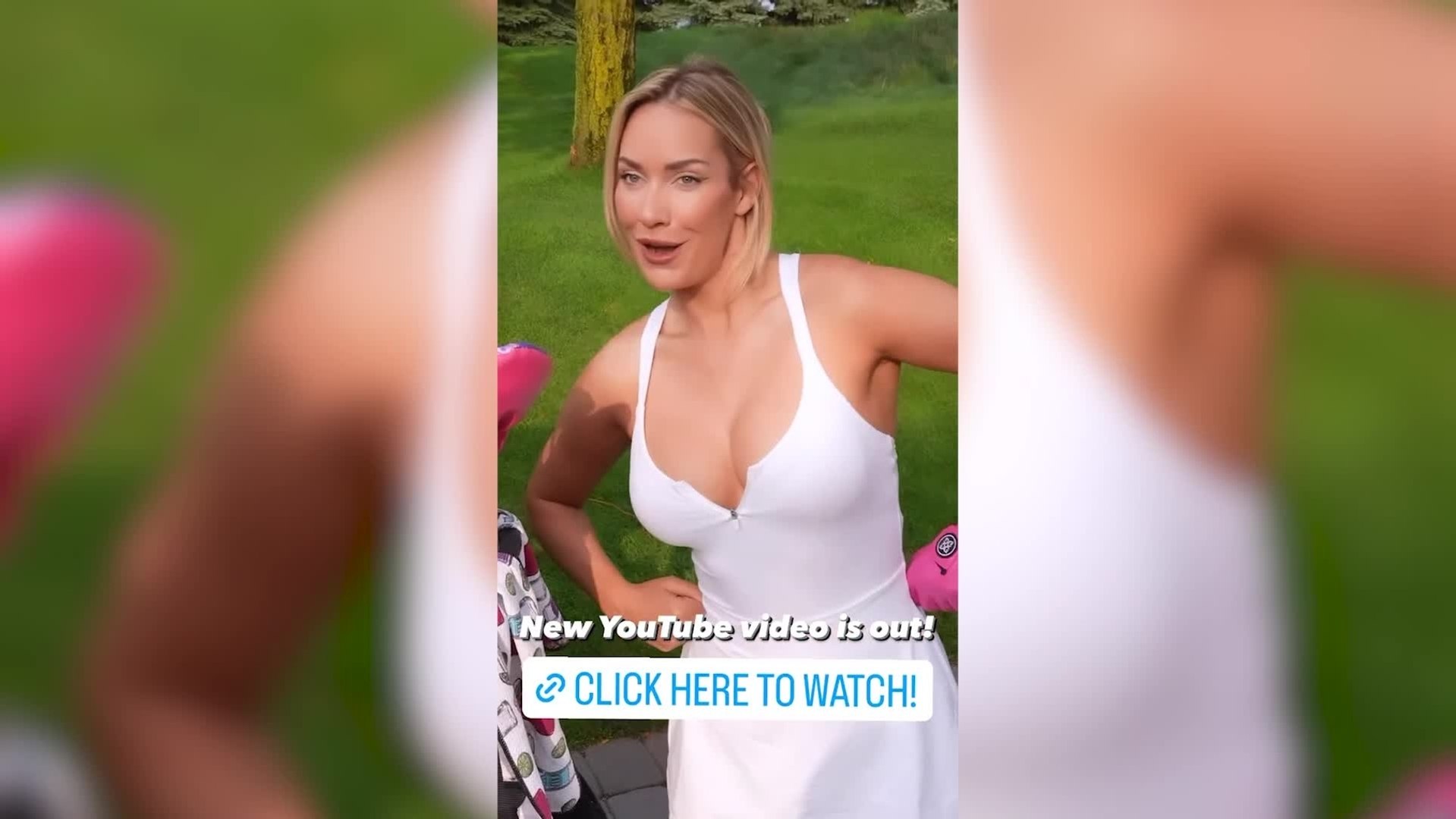 Paige Spiranac does a sexy dance on the golf course in a low-cut white dress
