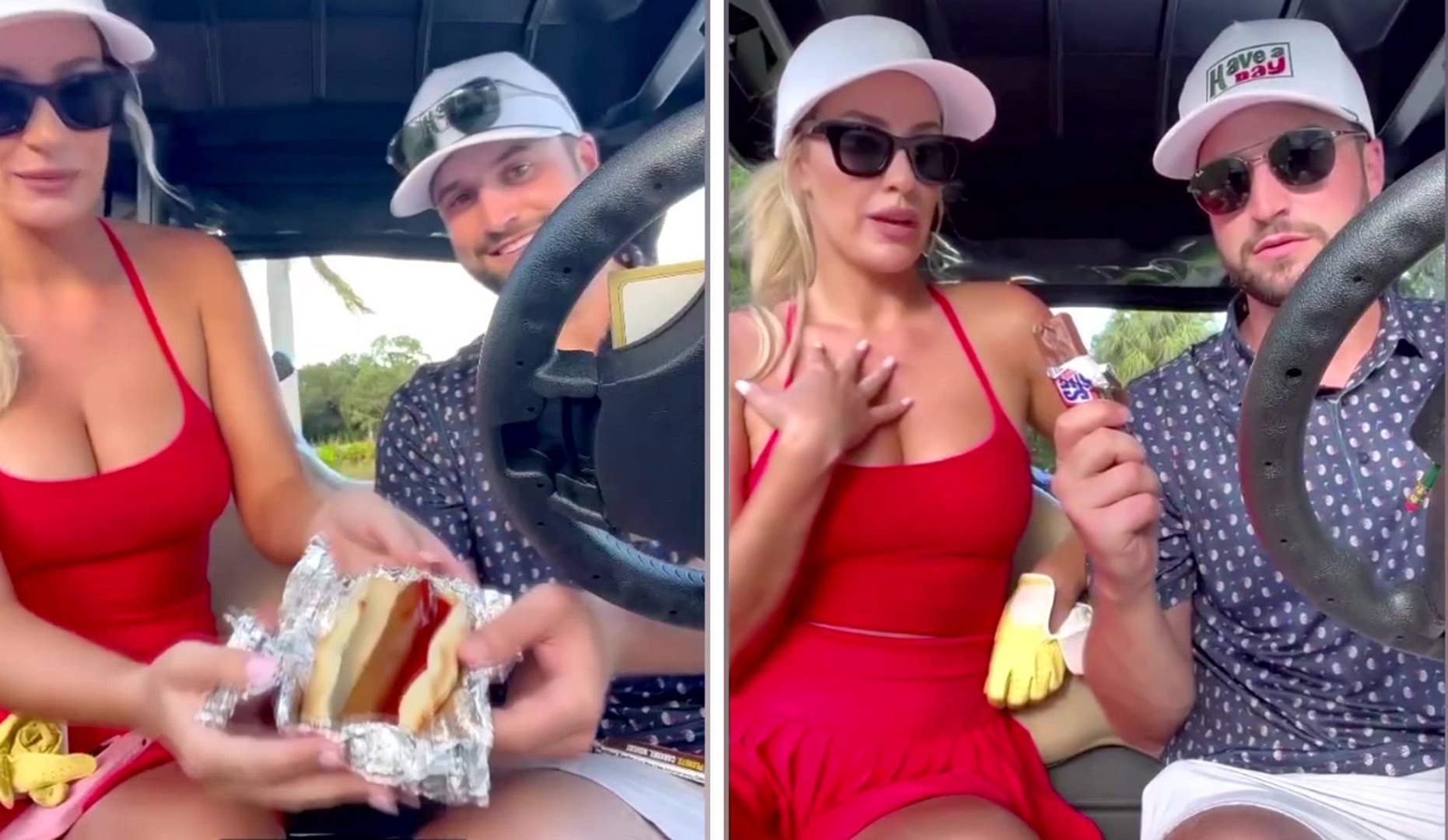 Paige Spiranac gets racy as she turns down a hotdog for being too 'skinny' and eats a Snickers