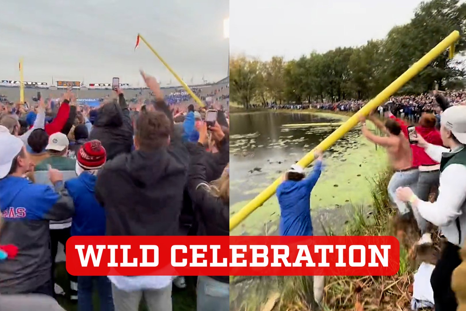 Kansas celebrates victory over Oklahoma with goal post mayhem