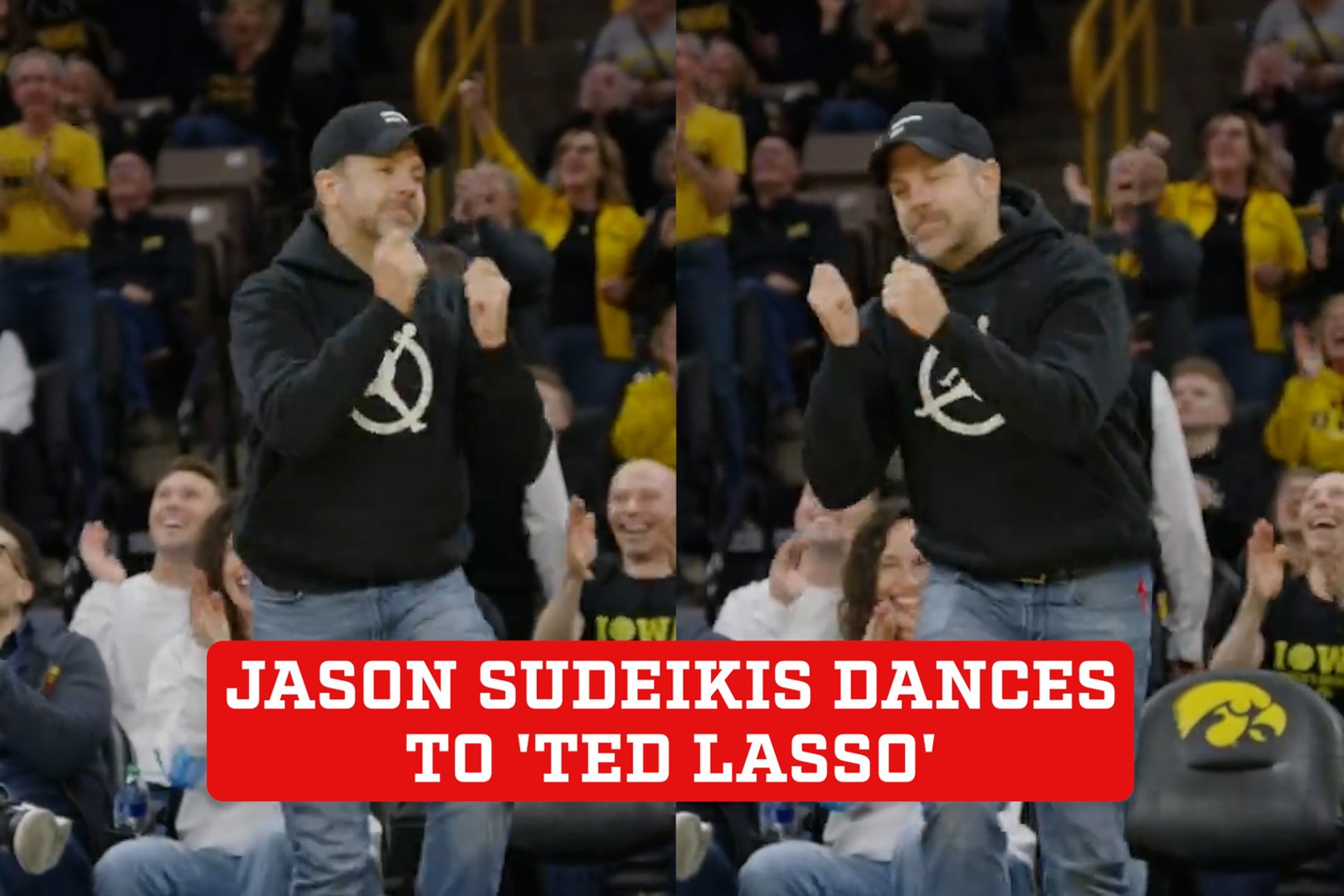 Jason Sudeikis dances to 'Ted Lasso' at Iowa-Bowling women's basketball game