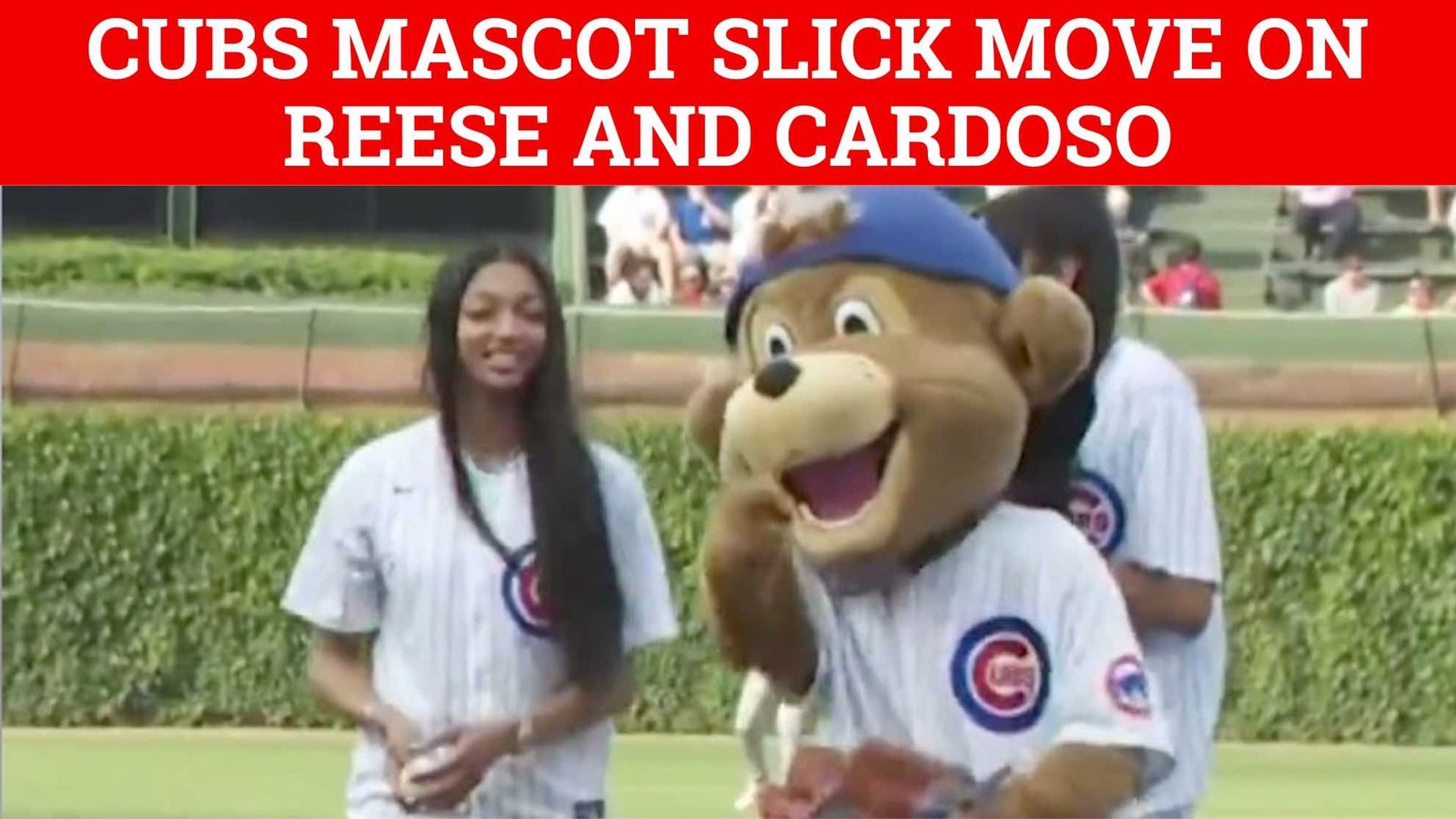 Chicago Cubs mascot's slick move during picture with Angel Reese and Kamilla Cardoso
