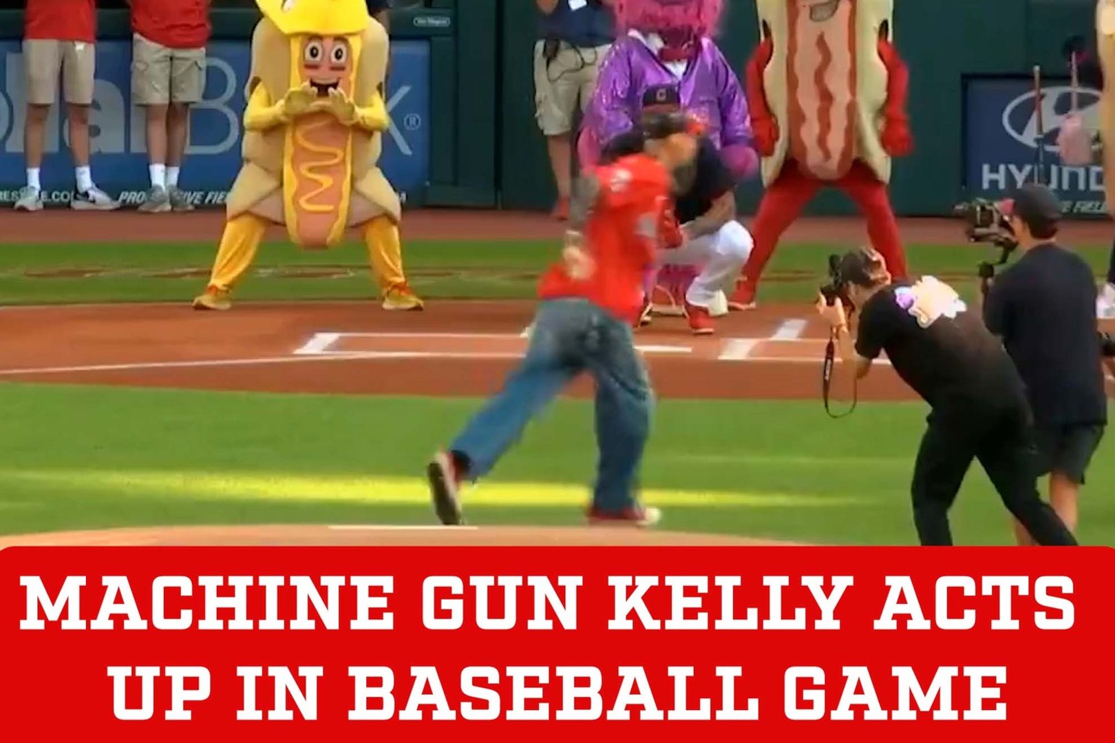 Machine Gun Kelly surprises with first pitch by breaking baseball tradition