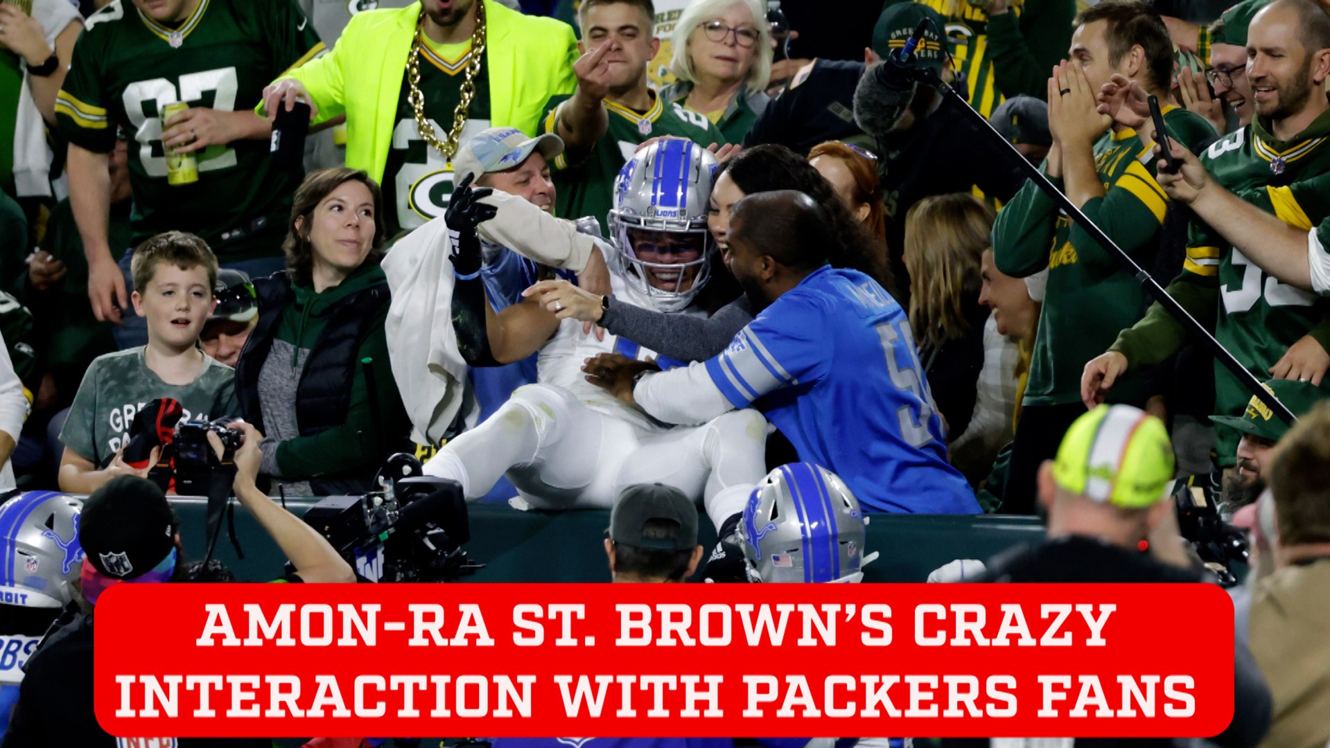Amon-Ra St Brown savage face off with Green Bay Packers fan after epic touchdine