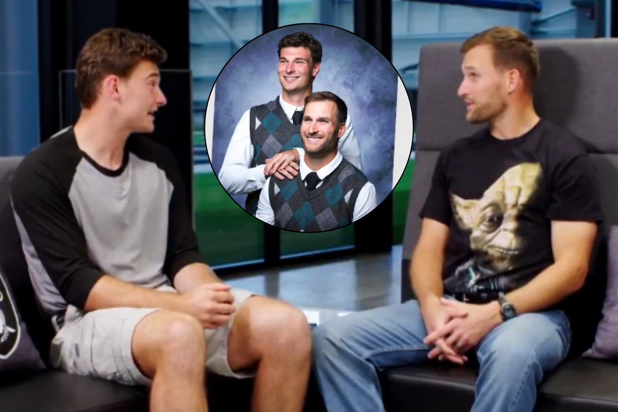Fernando Mendoza and Kirk Cousins as "Step Brothers" for the Las Vegas Raiders' schedule release video.