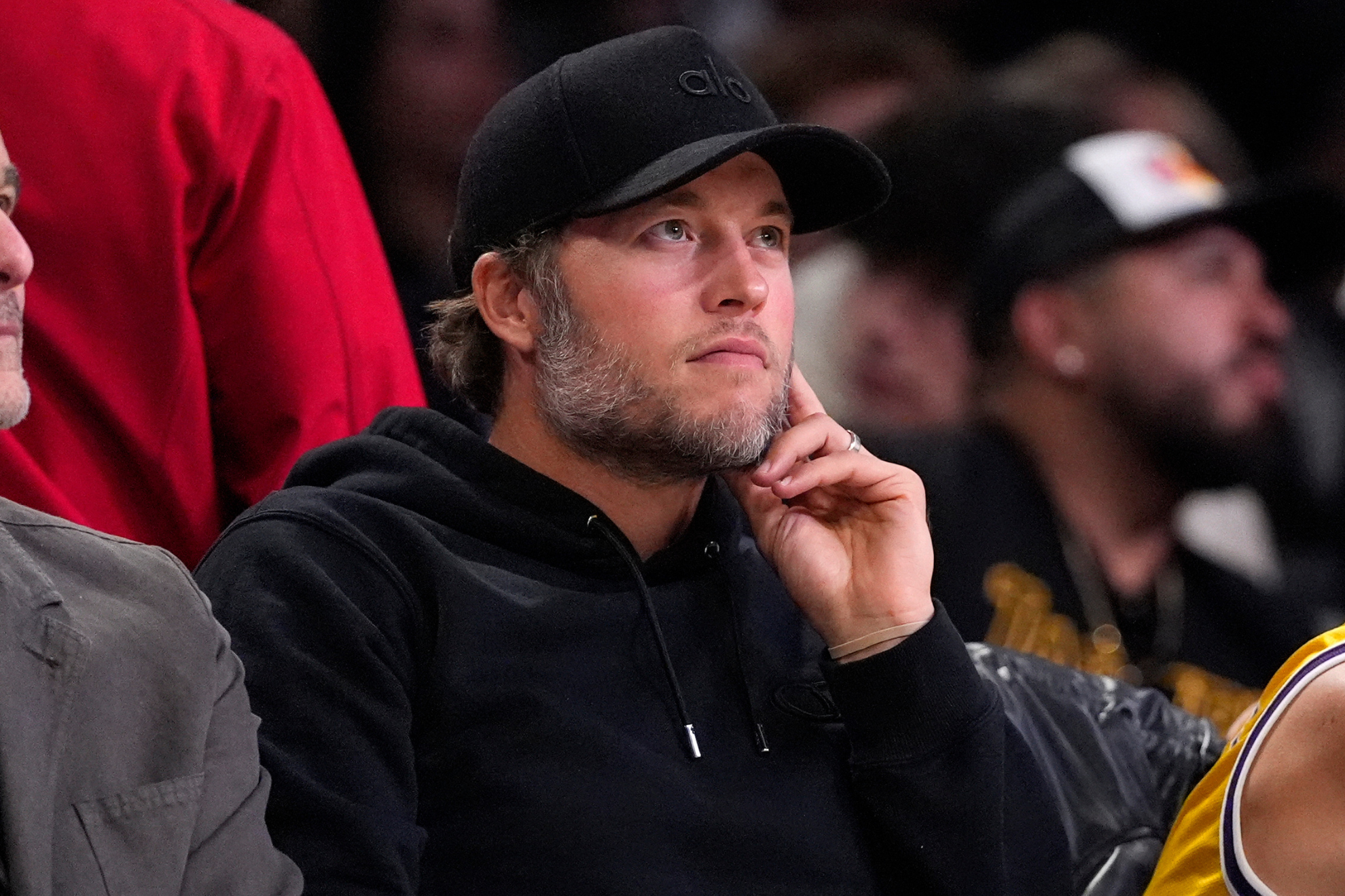 Matthew Stafford attends a Los Angeles Lakers game in 2026.