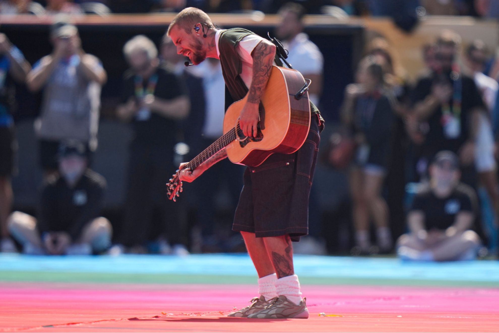 Justin Bieber performs during half time of the World Cup final LaPresse