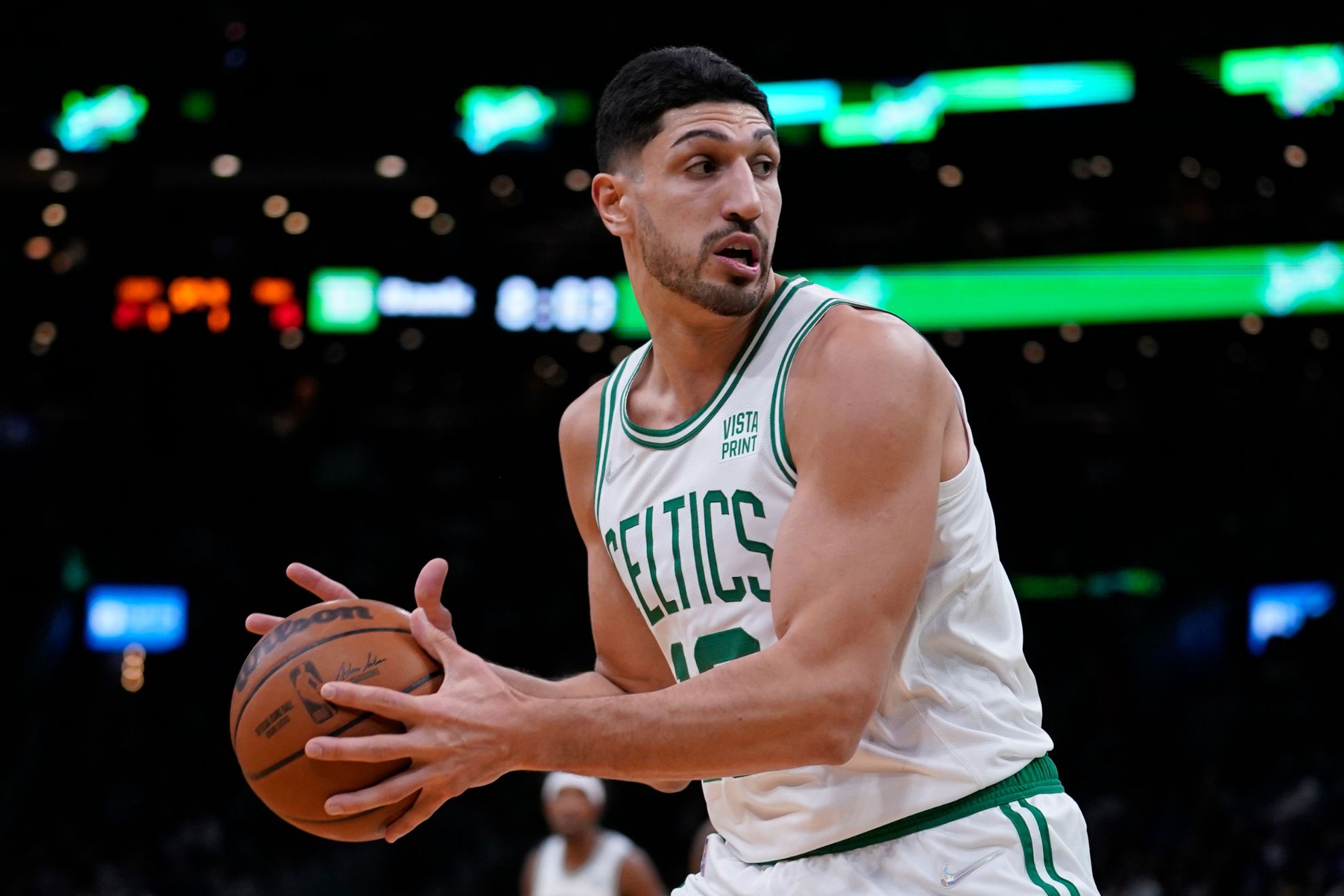 Enes Kanter Freedom during an NBA basketball game, Thursday, Dec. 2, 2021, in Boston. AP