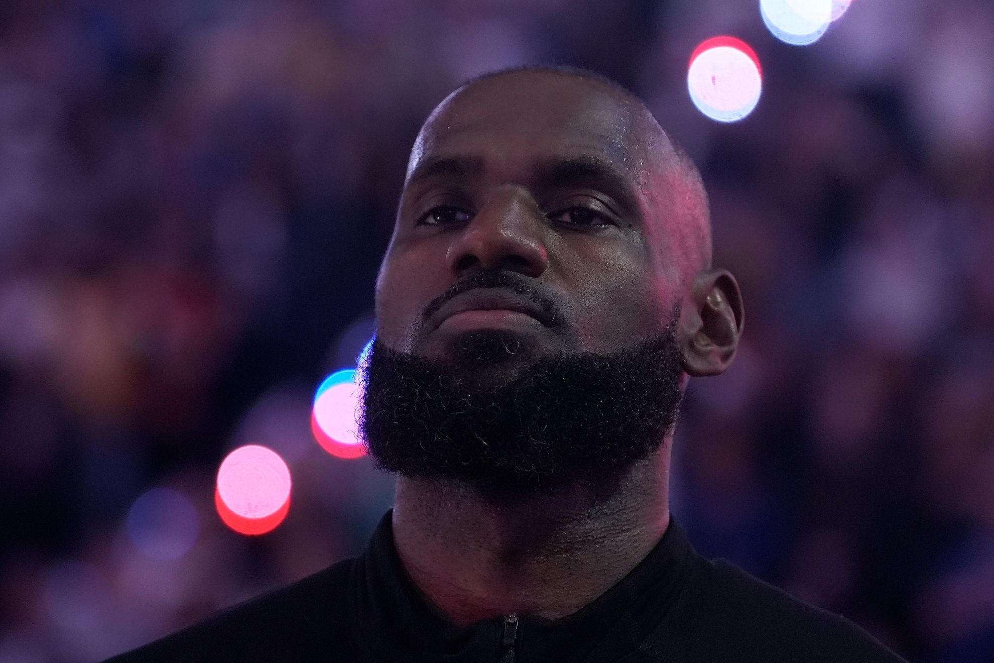 Los Angeles Lakers forward LeBron James before an NBA basketball game against the Golden State Warriors in San Francisco
