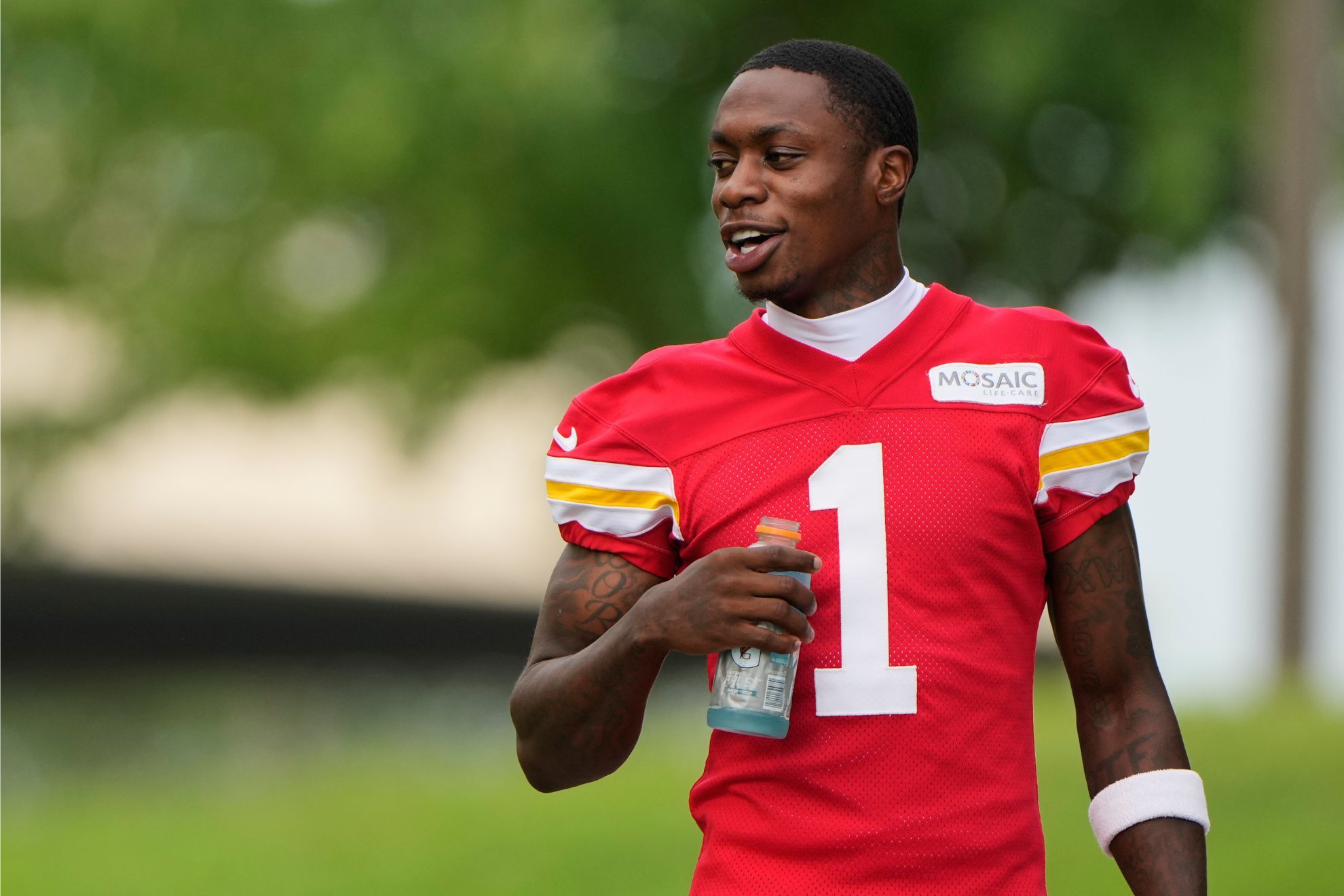 Kansas City Chiefs wide receiver Xavier Worthy arrives at NFL football training camp