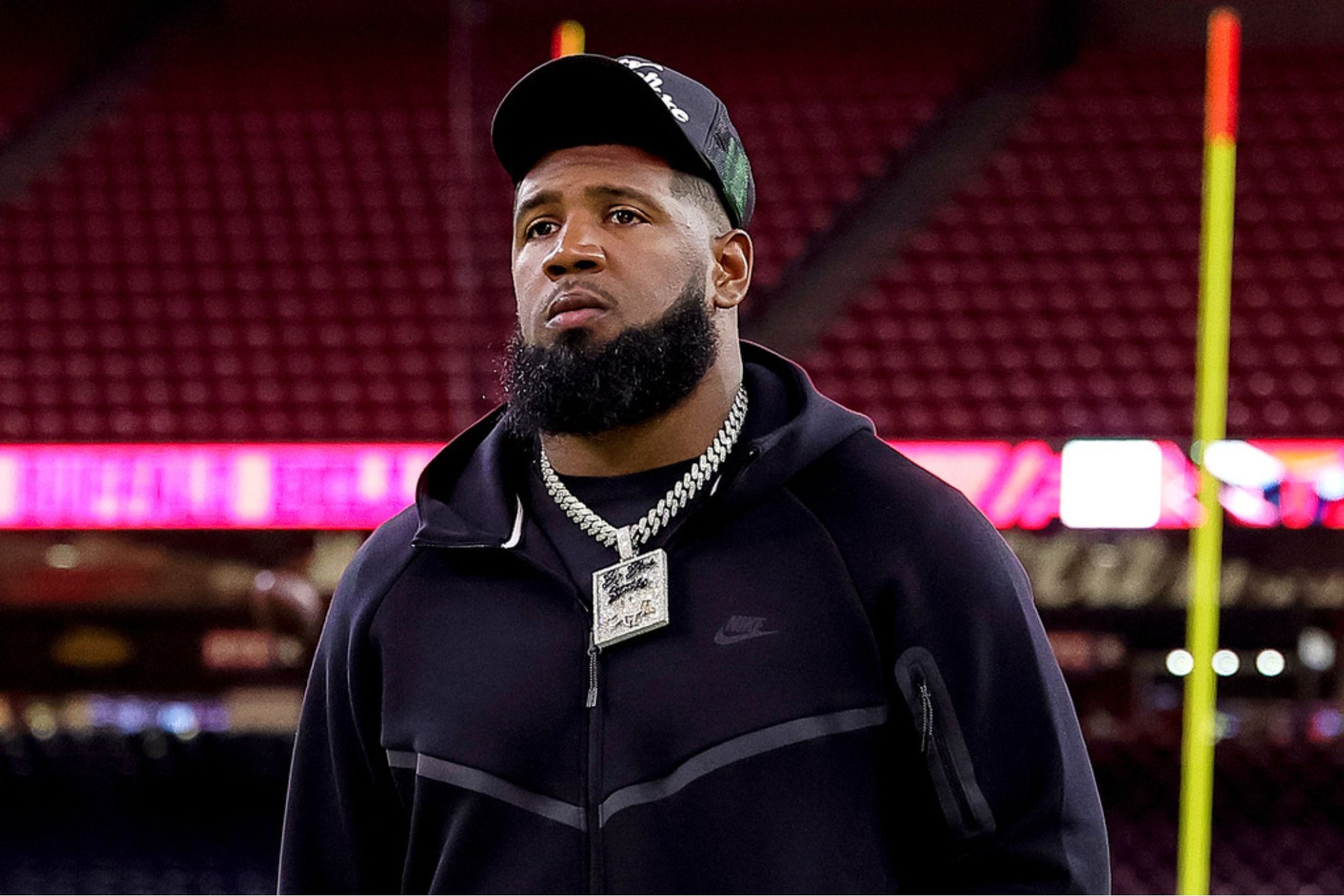 Buffalo Bills defensive tackle Ed Oliver arrives for an NFL football game against the Houston Texans, Nov. 20, 2025, in Houston. AP