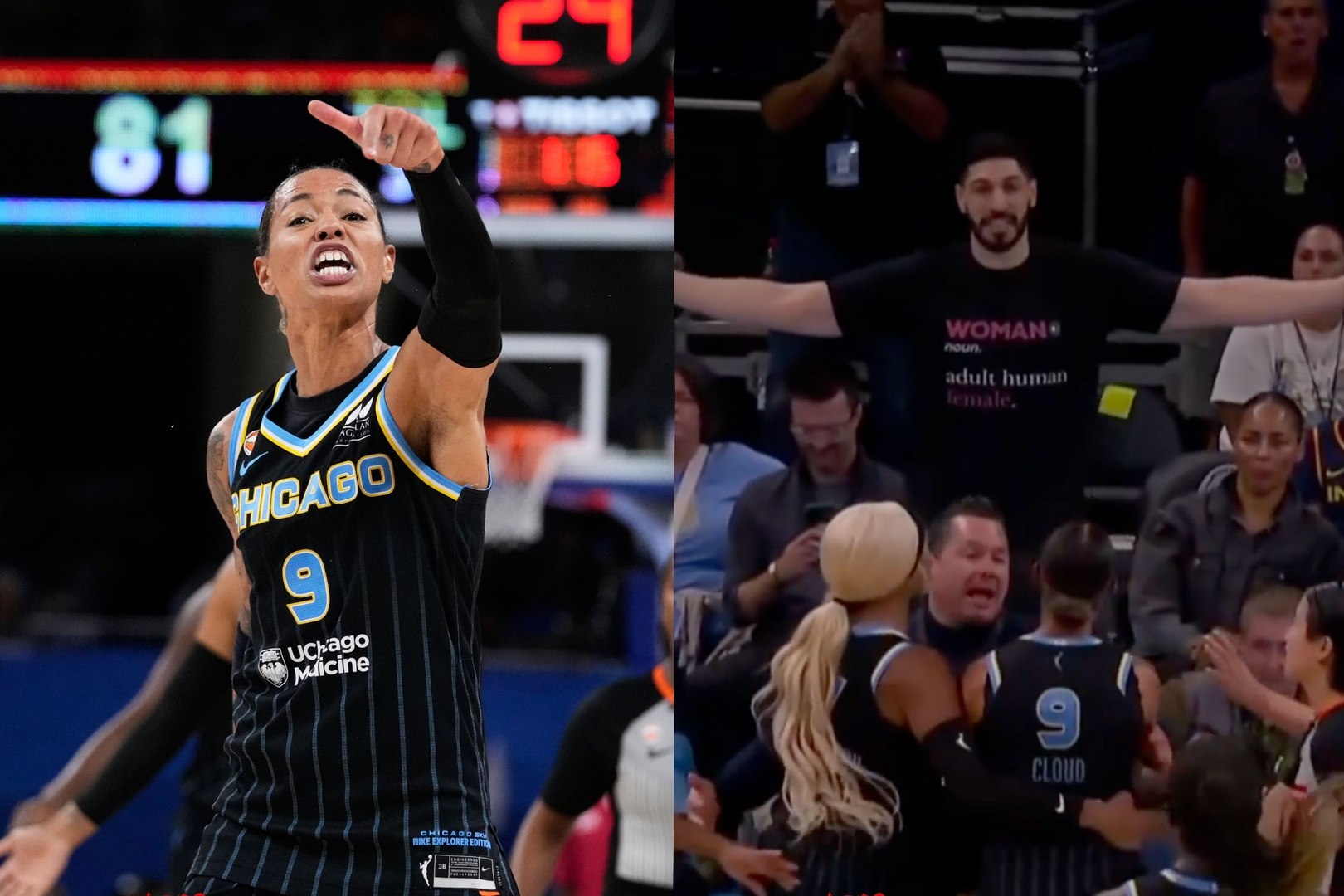 Former NBA player Enes Kanter Freedom was ejected from the Indiana Fever-Chicago Sky.
