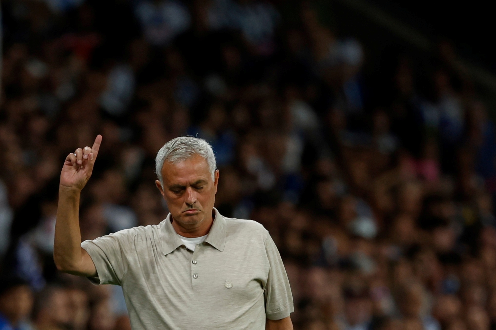 Real Madrid's head coach Jose Mourinho gestures during a Spanish La Liga soccer match between Espanyol and Real Madrid
