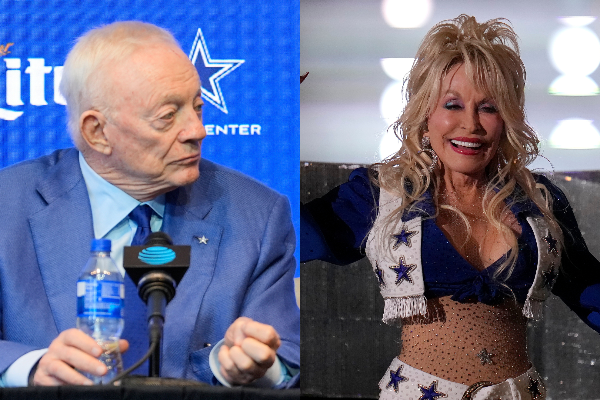 Jerry Jones (left) and Dolly Parton (right) collaborated during the 2023 NFL season at Dallas Cowboys Stadium. LAPRESSE