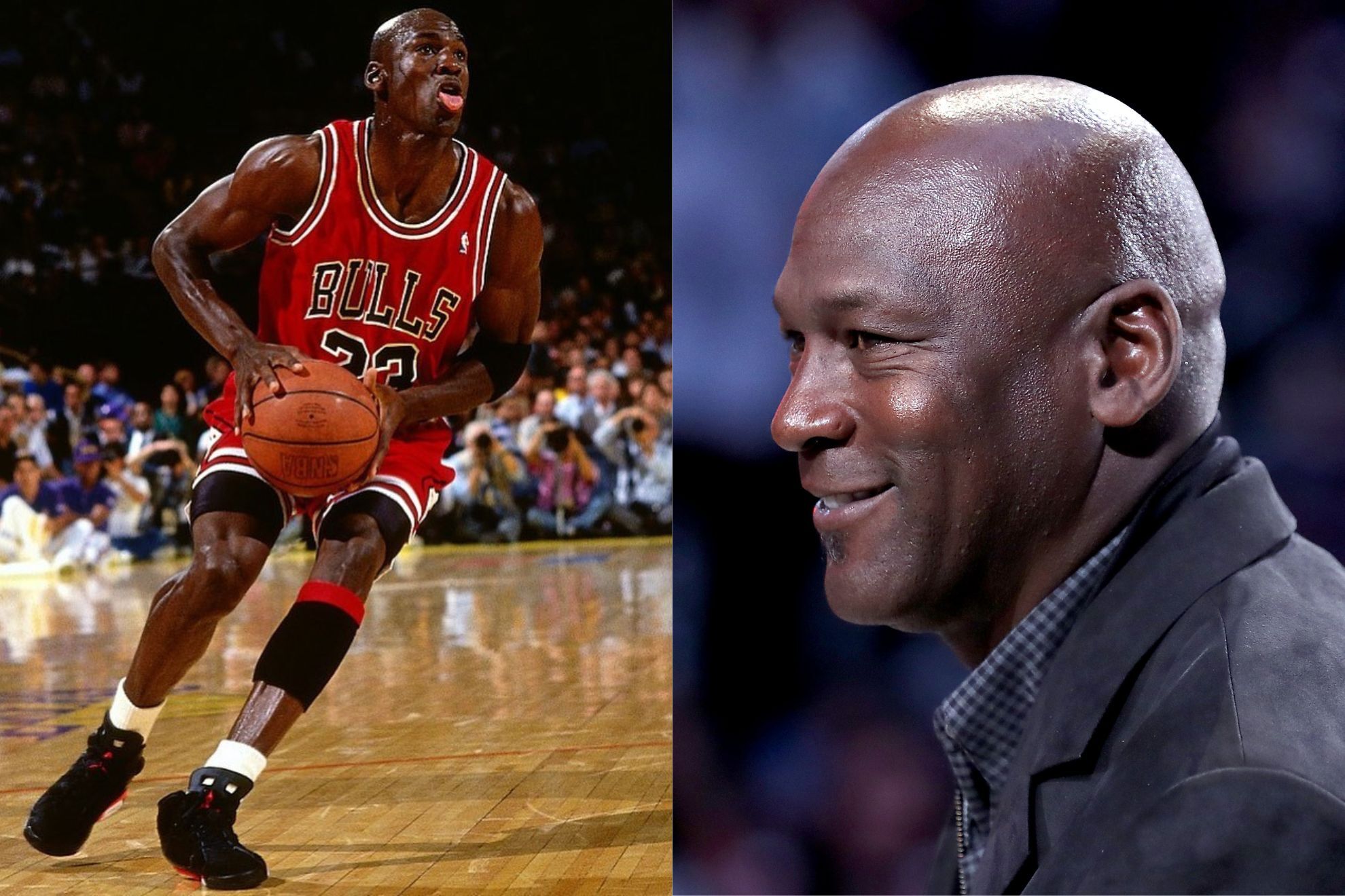 Michael Jordan playing for the Chicago Bulls / Michael Jordan smiles as he is photographed