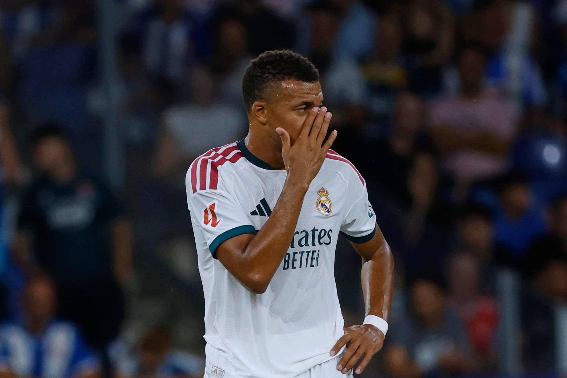 Real Madrid's Kylian Mbappe reacts during a Spanish LaLiga soccer matc. LAPRESSE