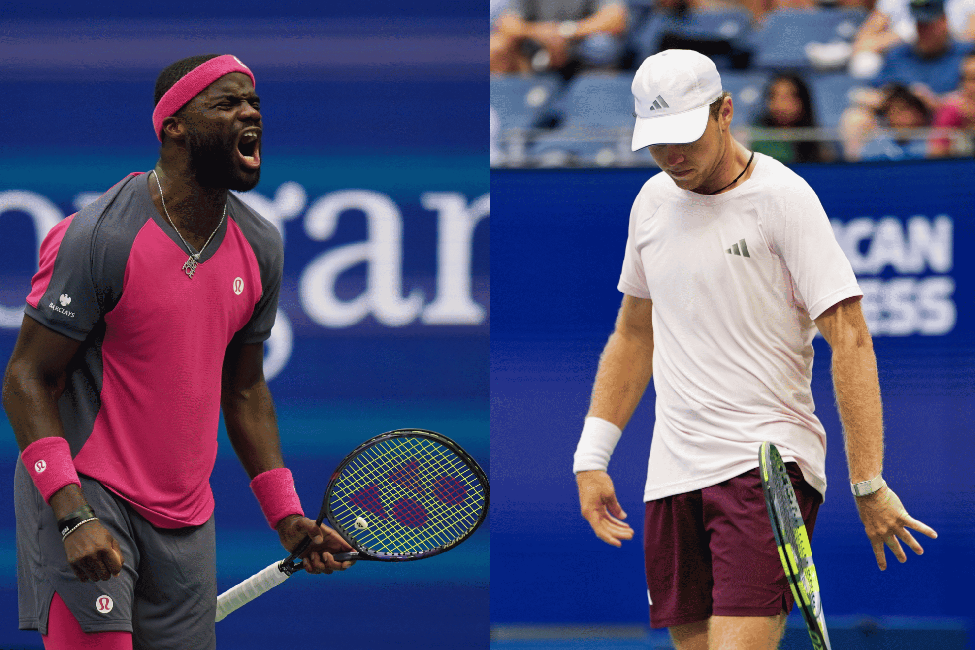 Frances Tiafoe reacts to his victory / Alex Michelsen defeated on the court and emotionally