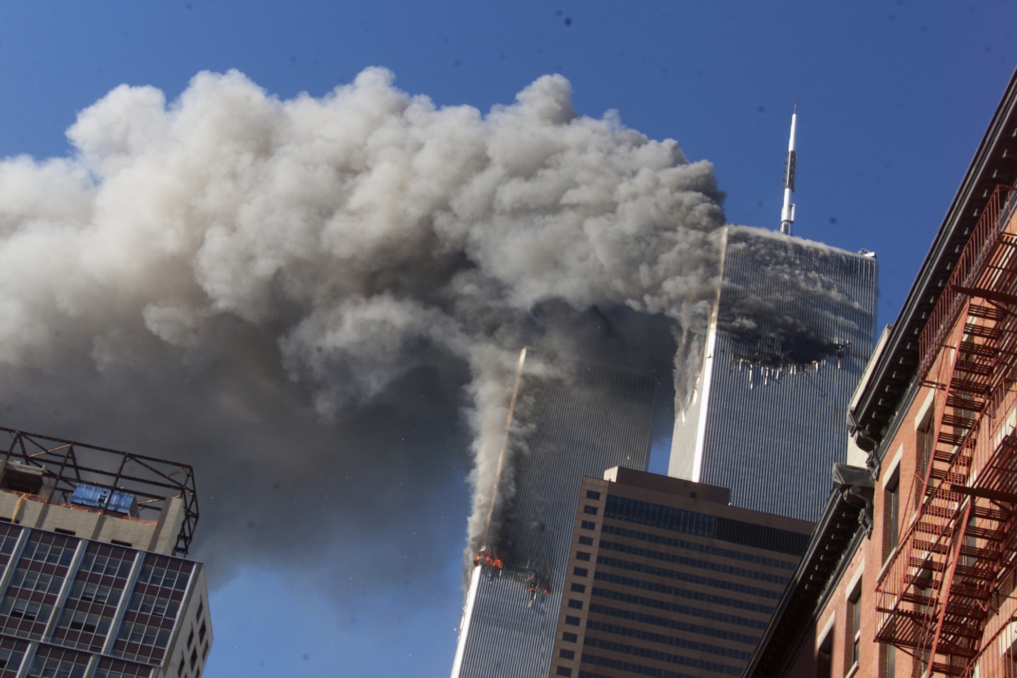 In this Sept. 11, 2001 file photo, smoke rising from the burning twin towers of the World Trade Center LaPresse