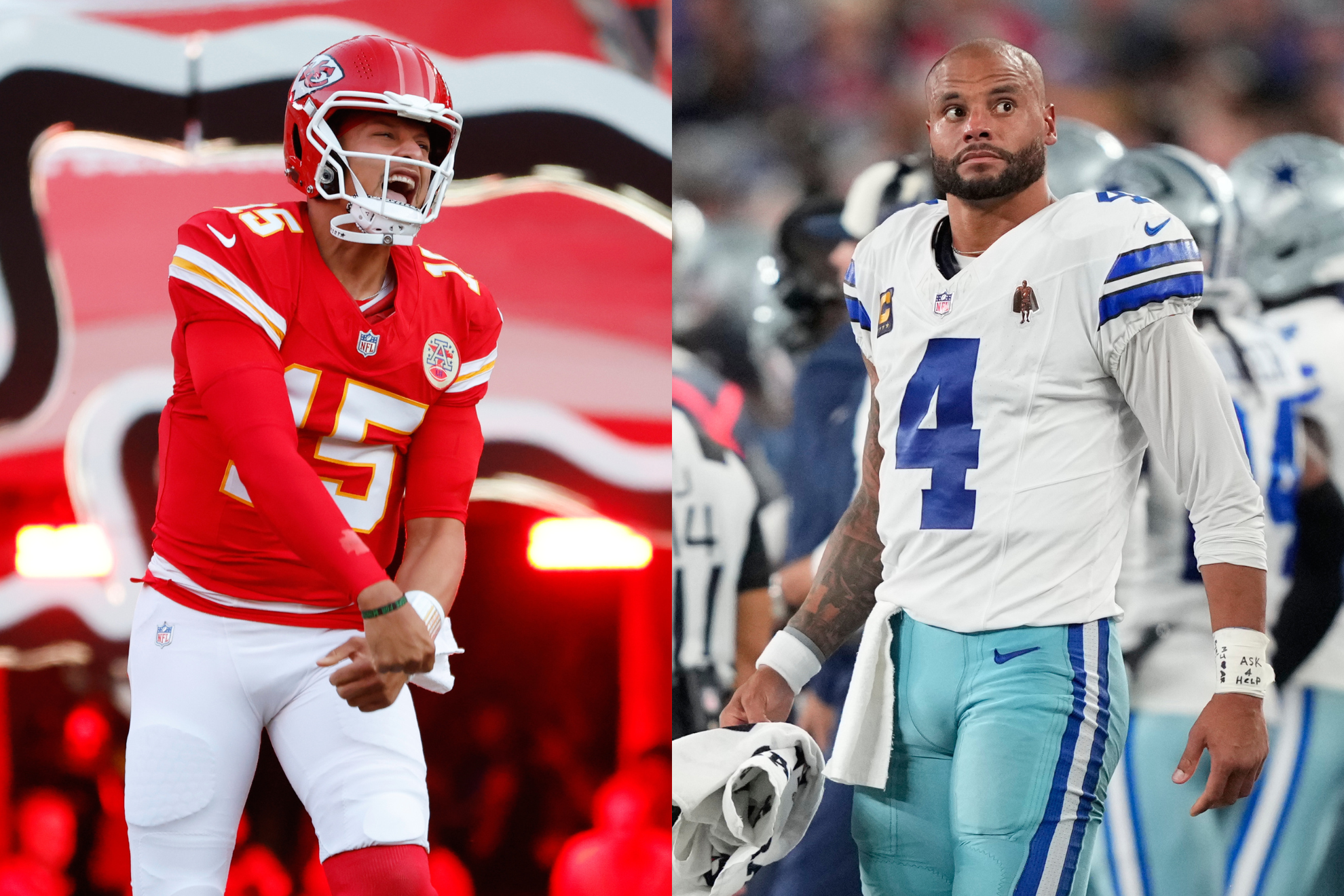 Patrick Mahomes (left) and Dak Prescott (right) had very different Week 1 experiences. LAPRESSE