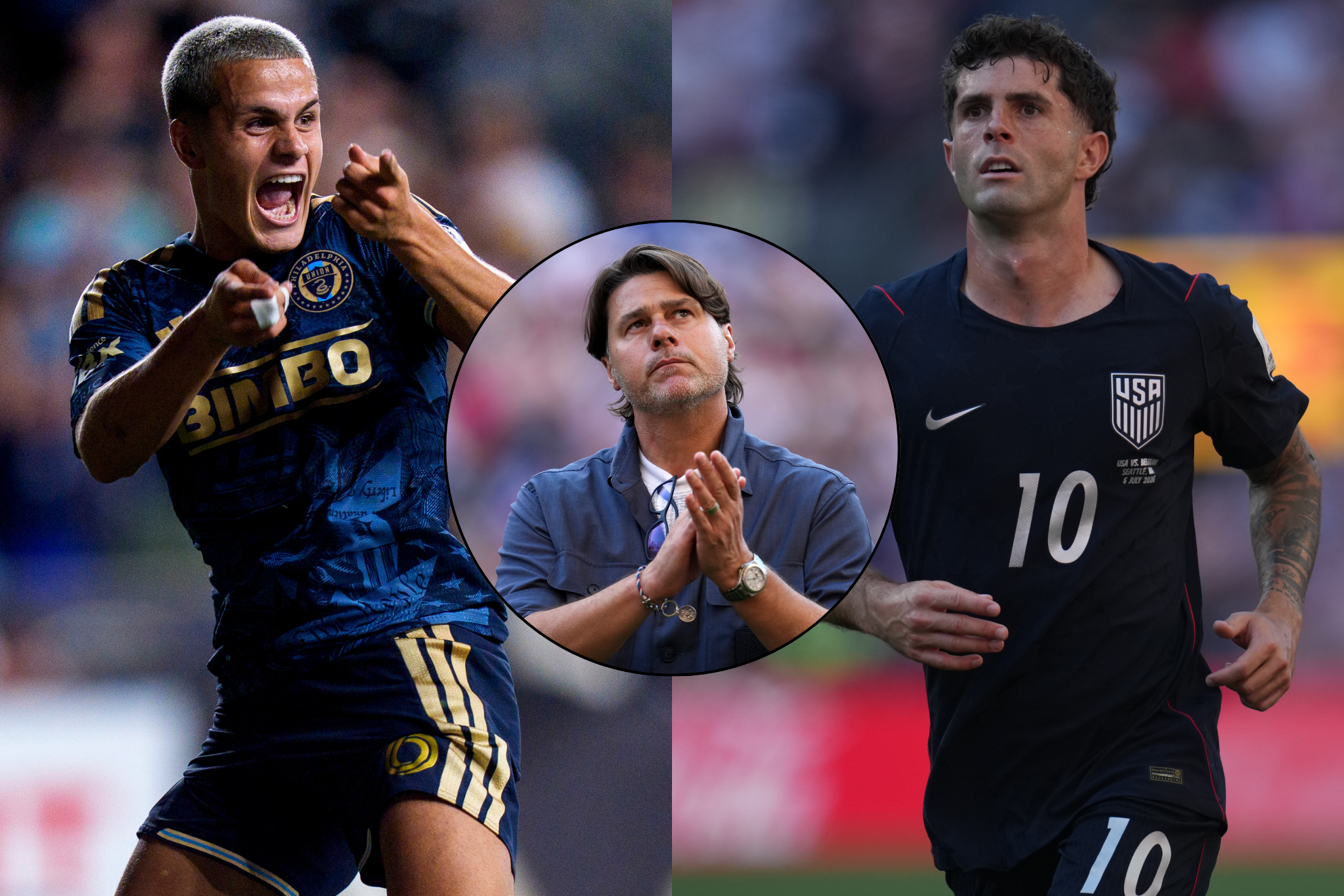 Cavan Sullivan (left), Mauricio Pochettino (center), and Christian Pulisic (right). LAPRESSE