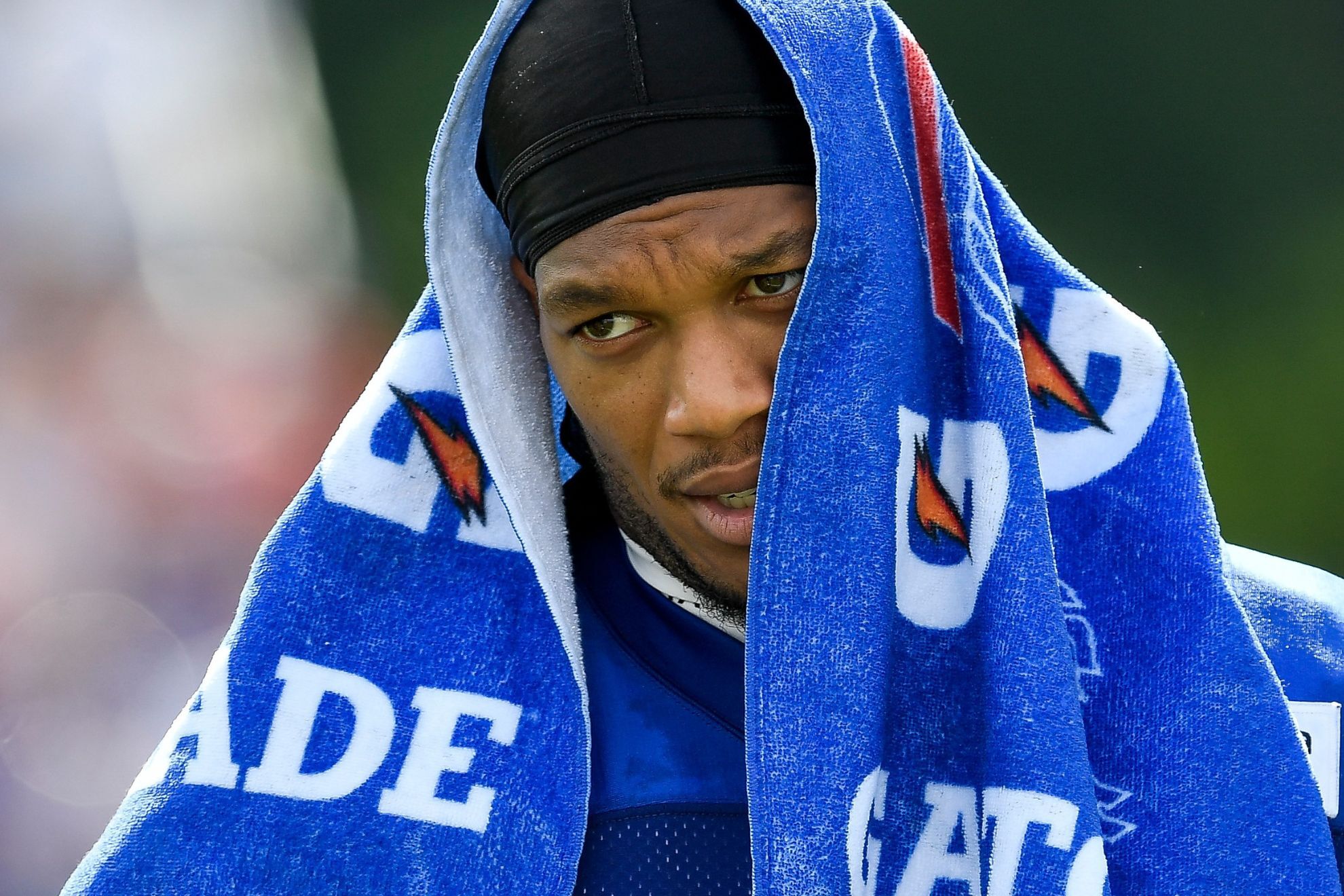 Buffalo Bills wide receiver DJ Moore walks off the field after practice at the team's NFL football LaPresse