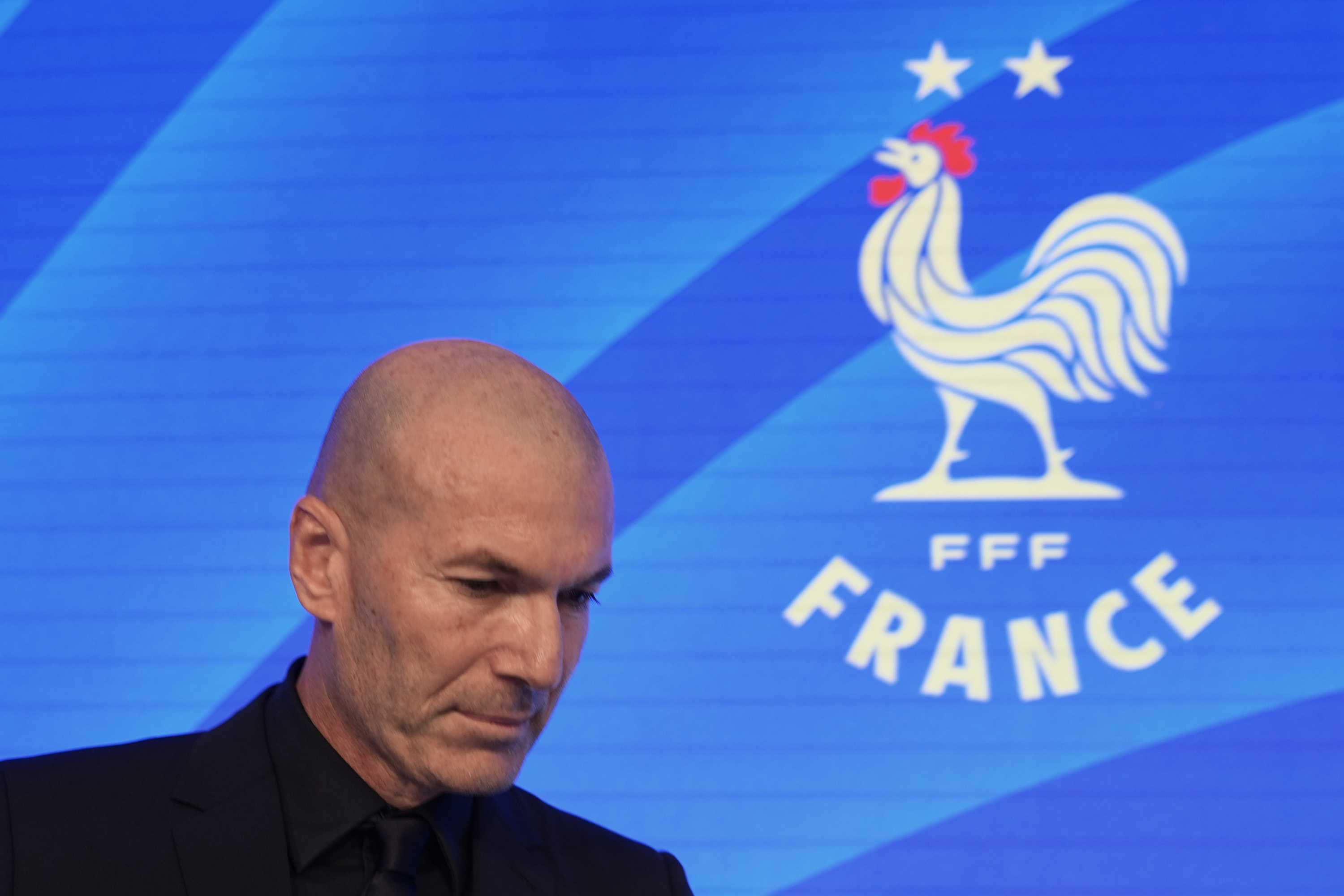 Coach of the France national soccer team, Zinedine Zidane, attends a media conference. LAPRESSE