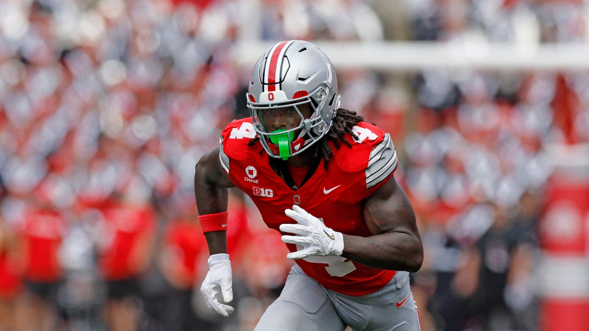 Ohio State wide receiver Jeremiah Smith plays against Ball State during an NCAA college football game