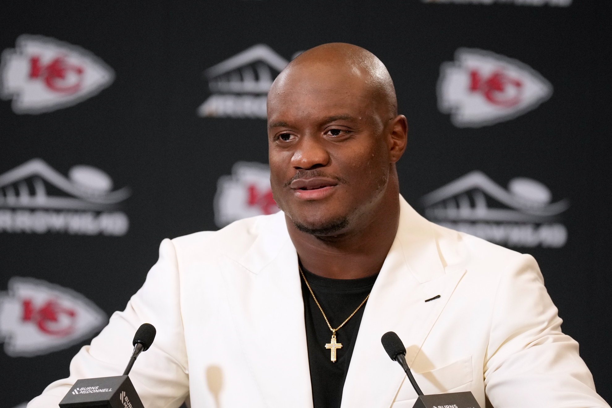 Kansas City Chiefs running back Kenneth Walker III speaks to reporters following an NFL football game against the Denver Broncos