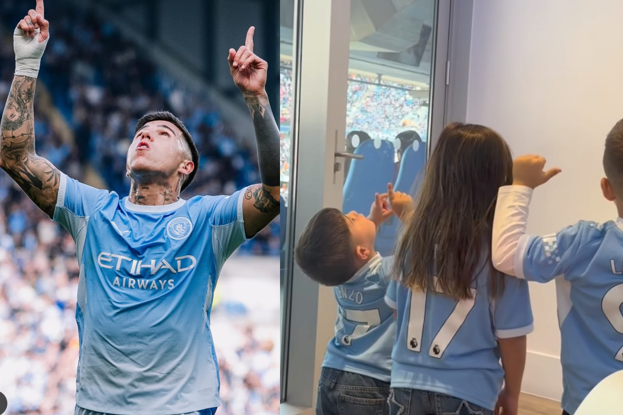 Enzo Fernández's children posed at Manchester City's stadium, and Benjamín recreated his father's goal celebration instagram@valucervantes