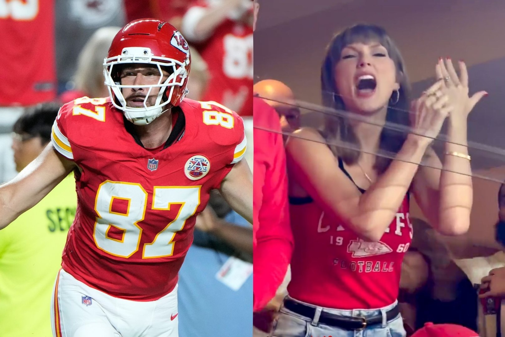Travis Kelce (L) and Taylor Swift (R) LAPRESSE