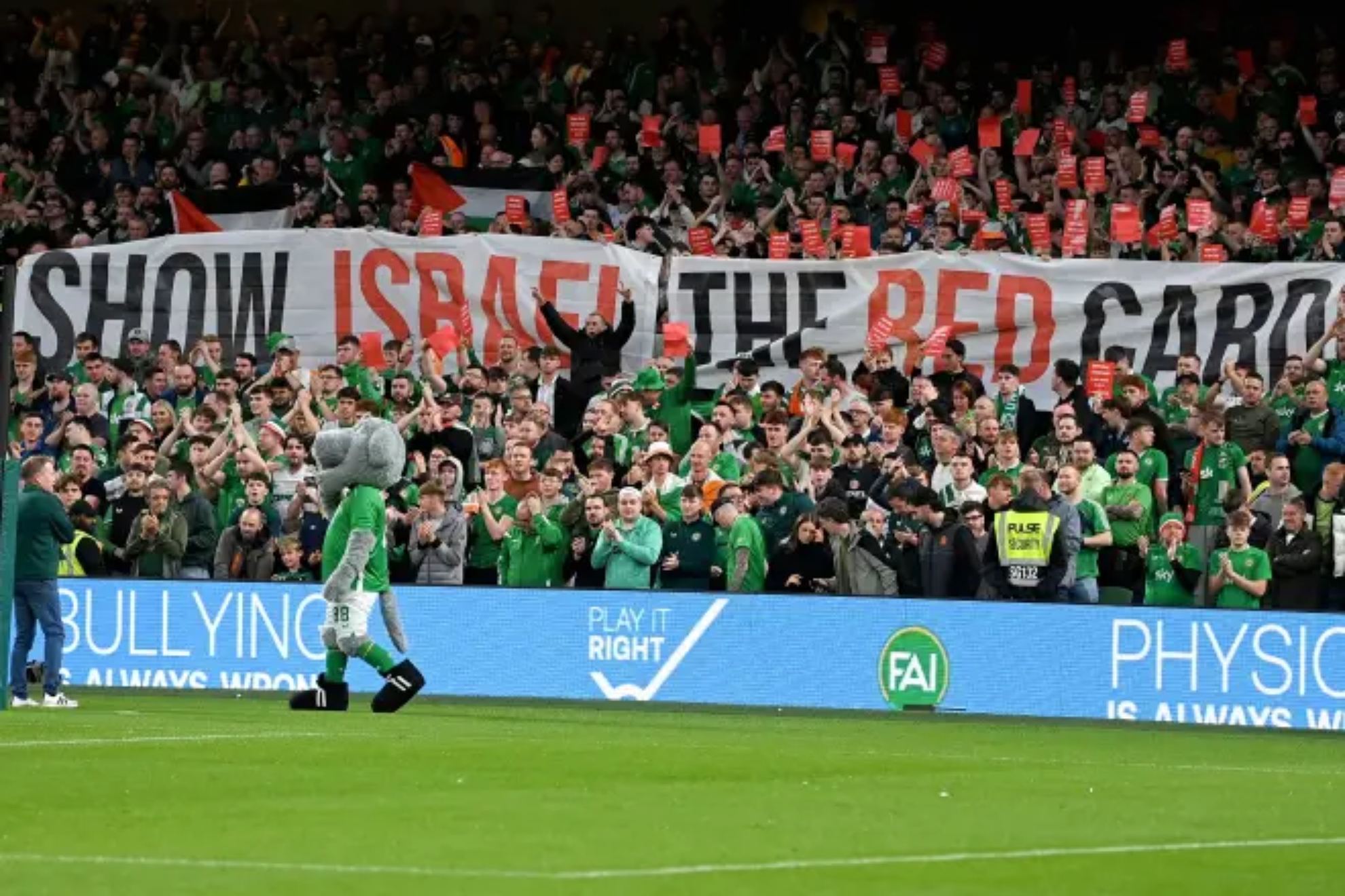 An anti-Israel banner at the Ireland-Hungary game Getty Images
