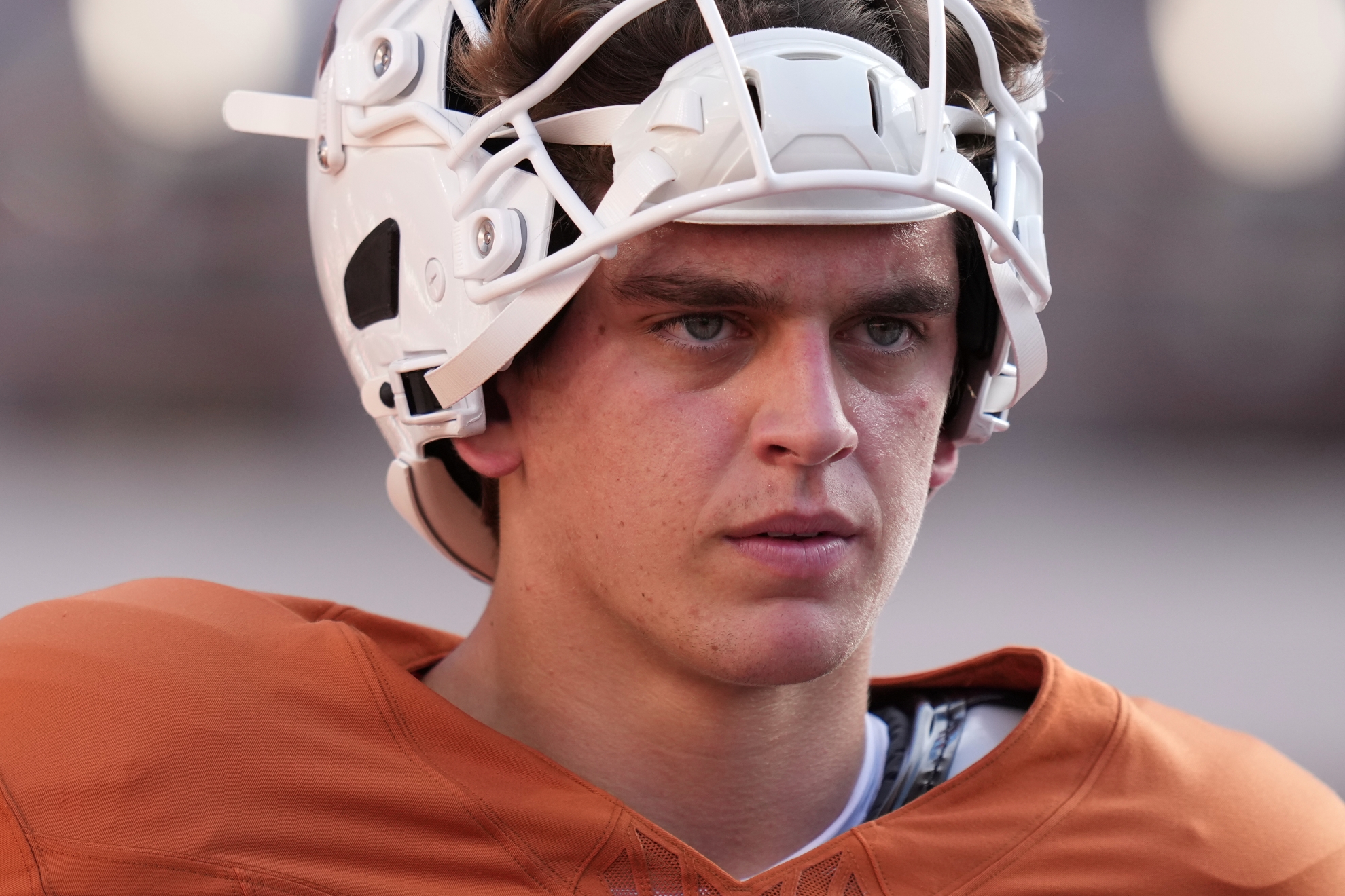 Texas quarterback Arch Manning (16) before an NCAA college football game against Ohio State, in Austin, Texas