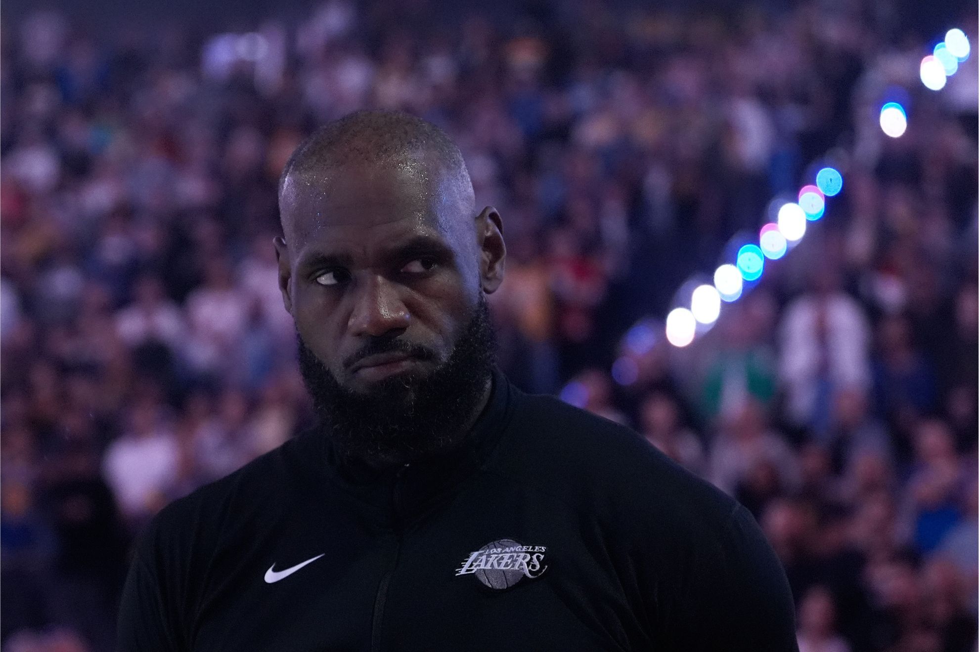 LeBron James in disbelief on the court