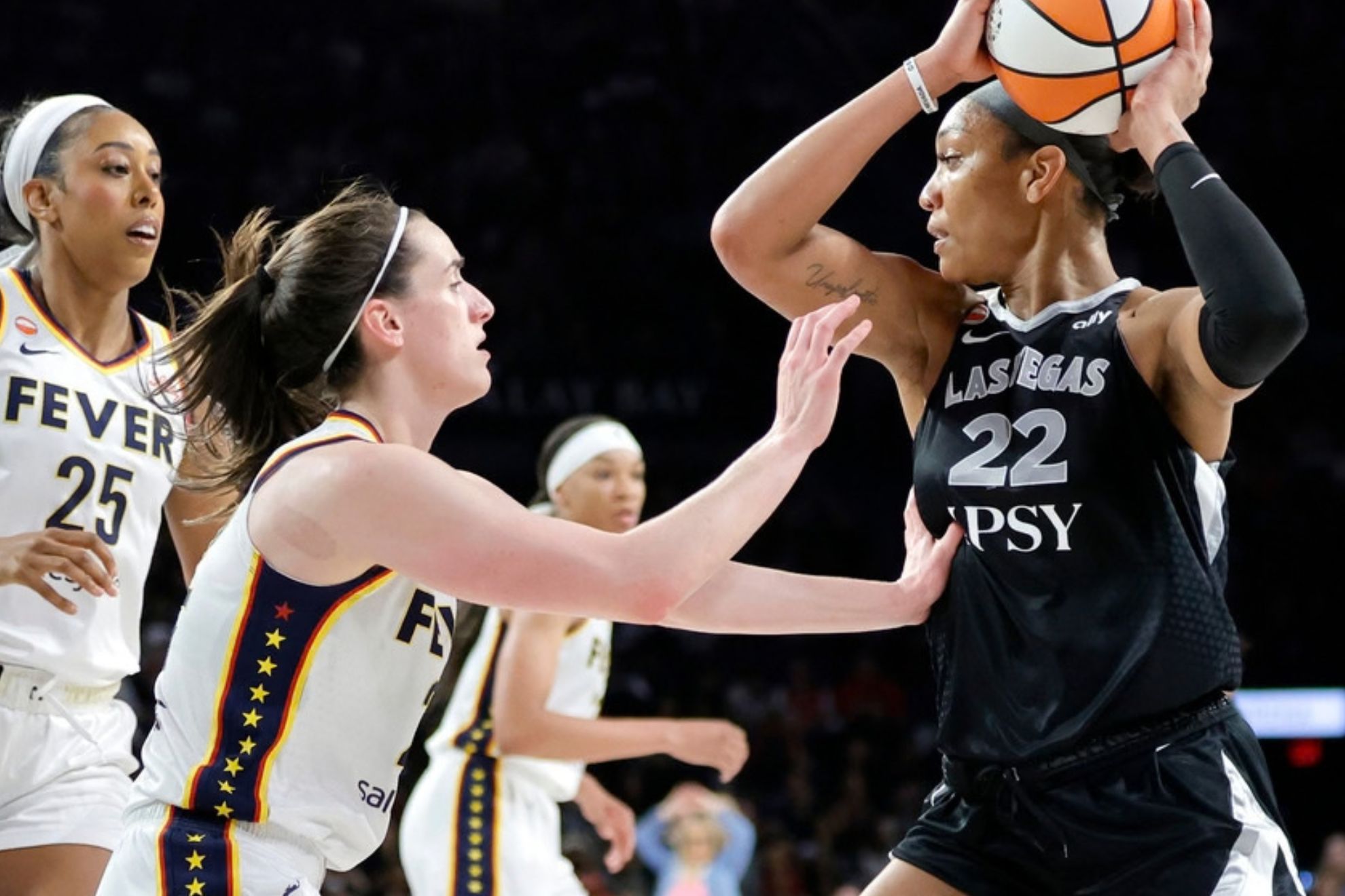 Indiana Fever forward Monique Billings (25) and guard Caitlin Clark