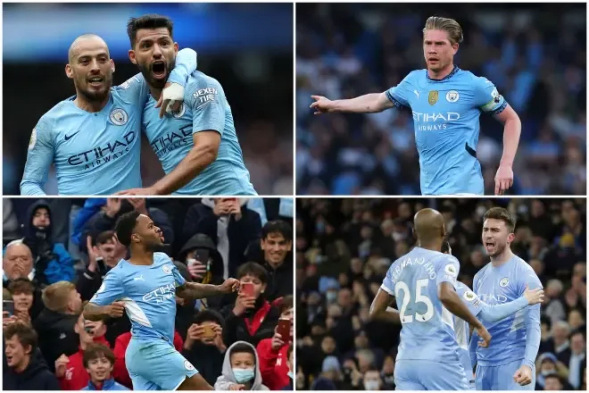 David Silva, Sergio Agüero, Kevin De Bruyne, Raheem Sterling, Fernandinho and Aymeric Laporte