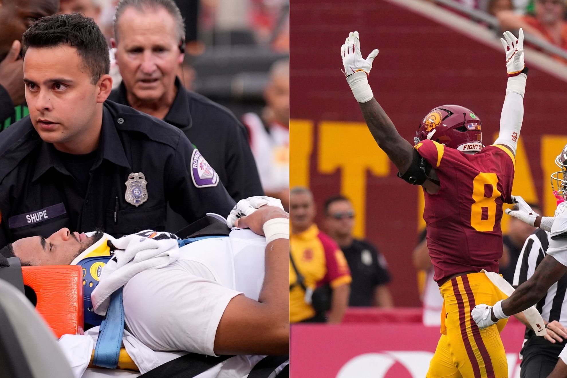 Oregon quarterback Dante Moore / USC linebacker Desman Stephens II